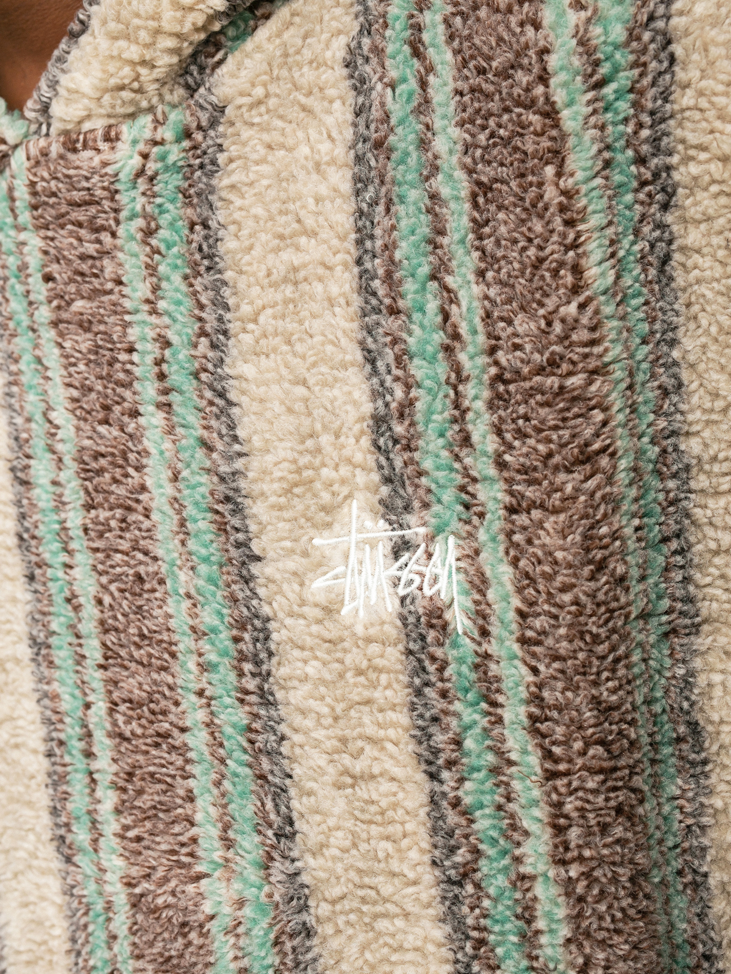 Bluza z kapturem Stussy Stripe Sherpa HD (tan)
