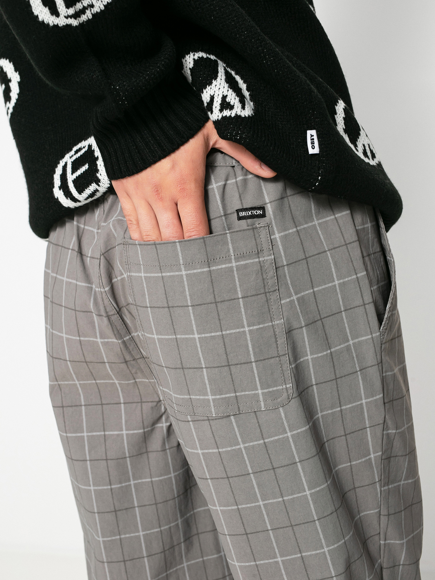 Spodnie Brixton Steady Cinch Taper (grey plaid)