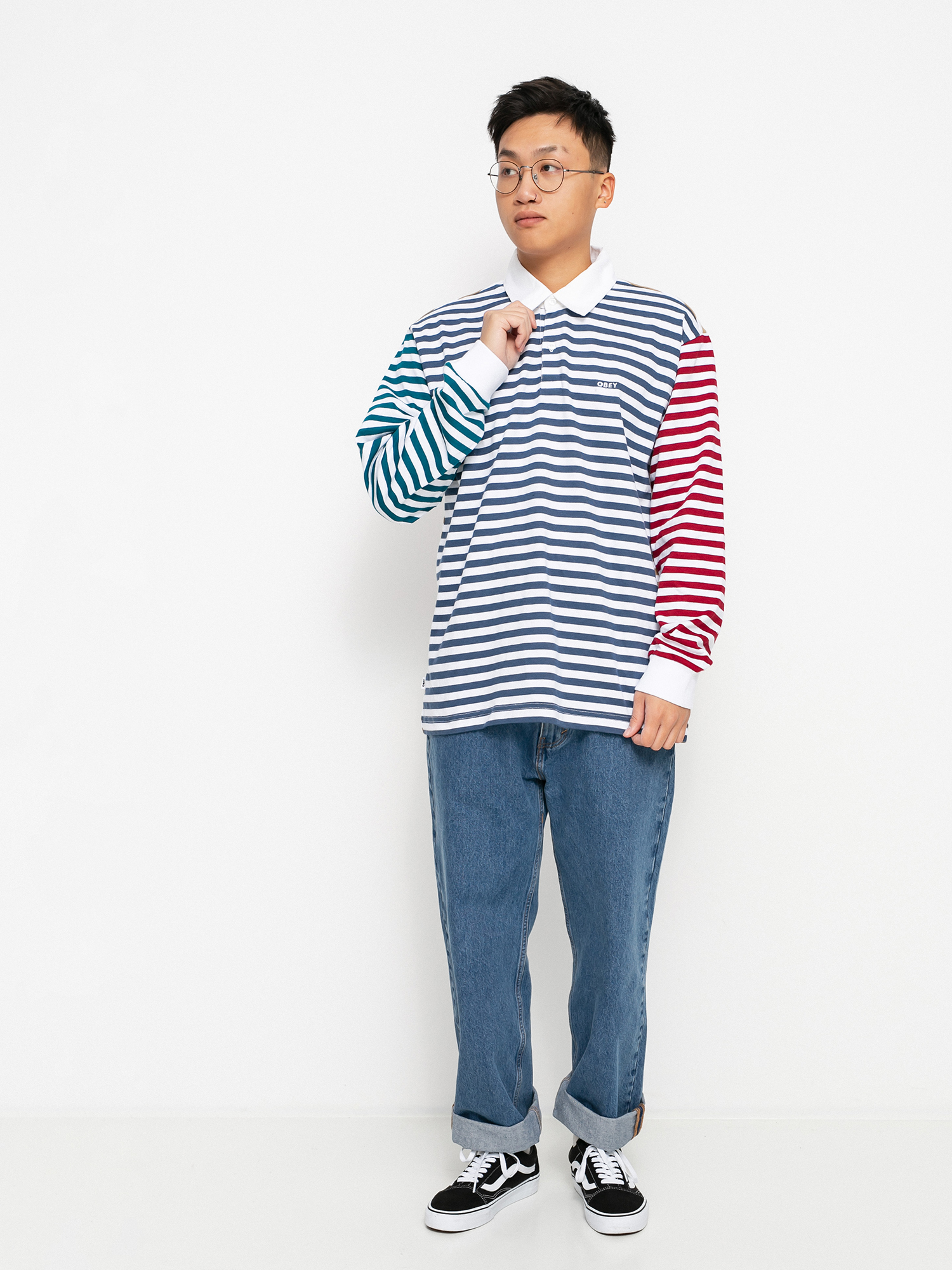 Polo OBEY Marcel Striped Polo (dark denim multi)