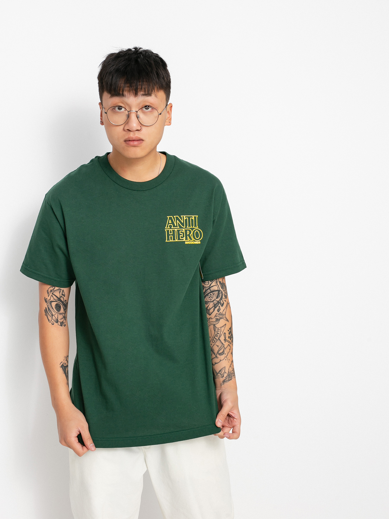 T-shirt Antihero Lil Black Hero Outline (forrest green w/yellow print)