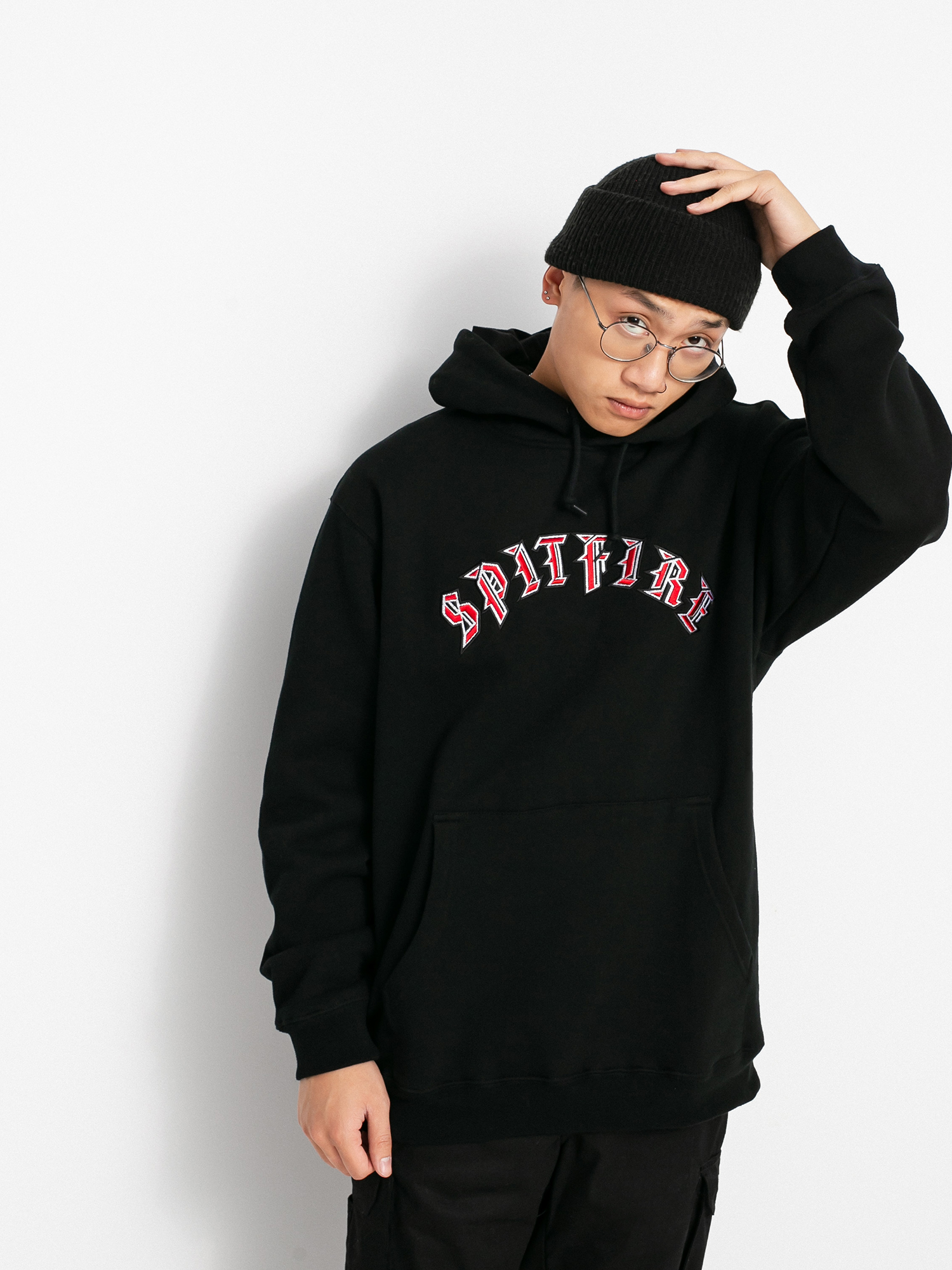 Bluza z kapturem Spitfire Old E HD (black w/red embroidery)