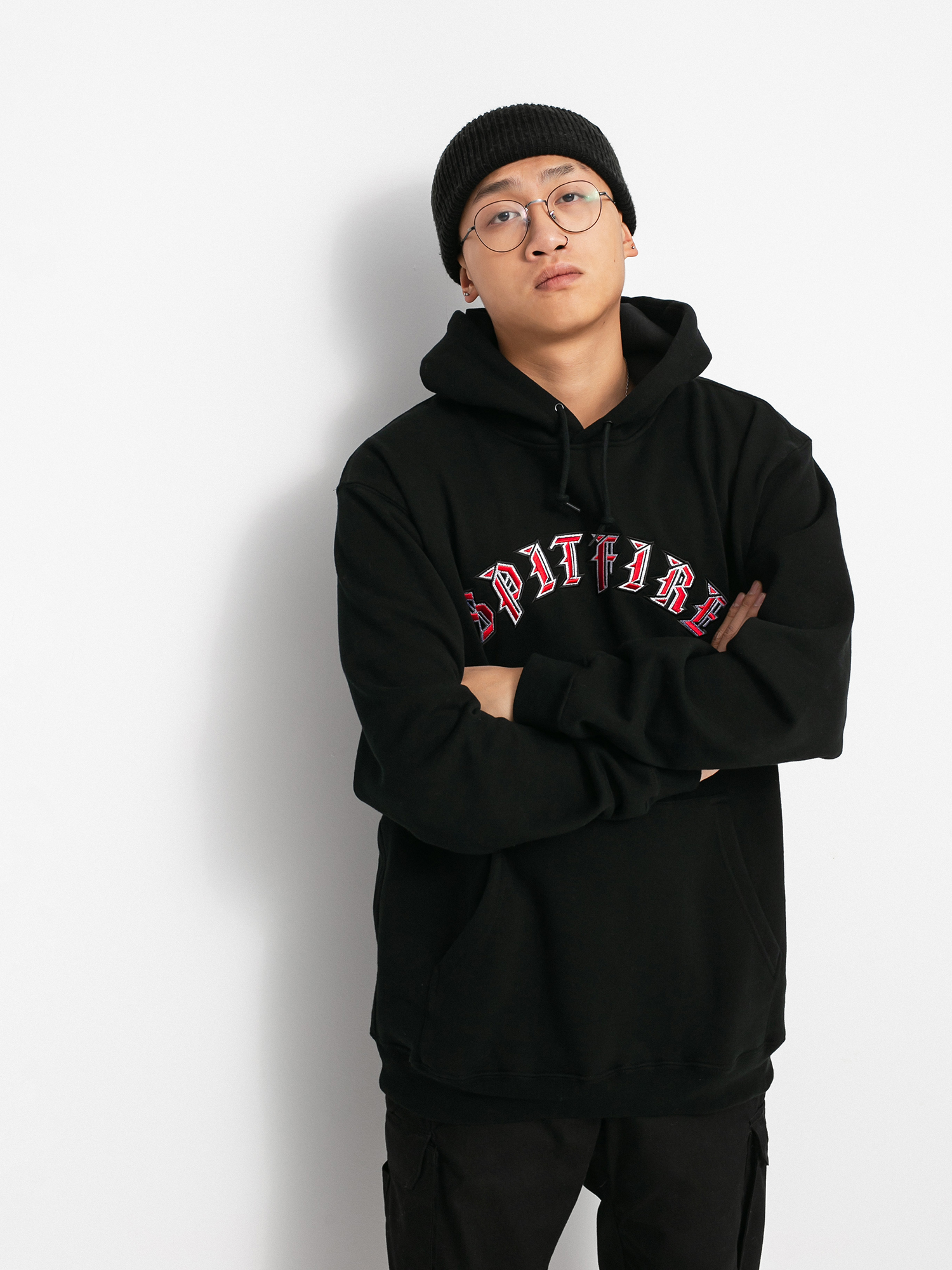 Bluza z kapturem Spitfire Old E HD (black w/red embroidery)