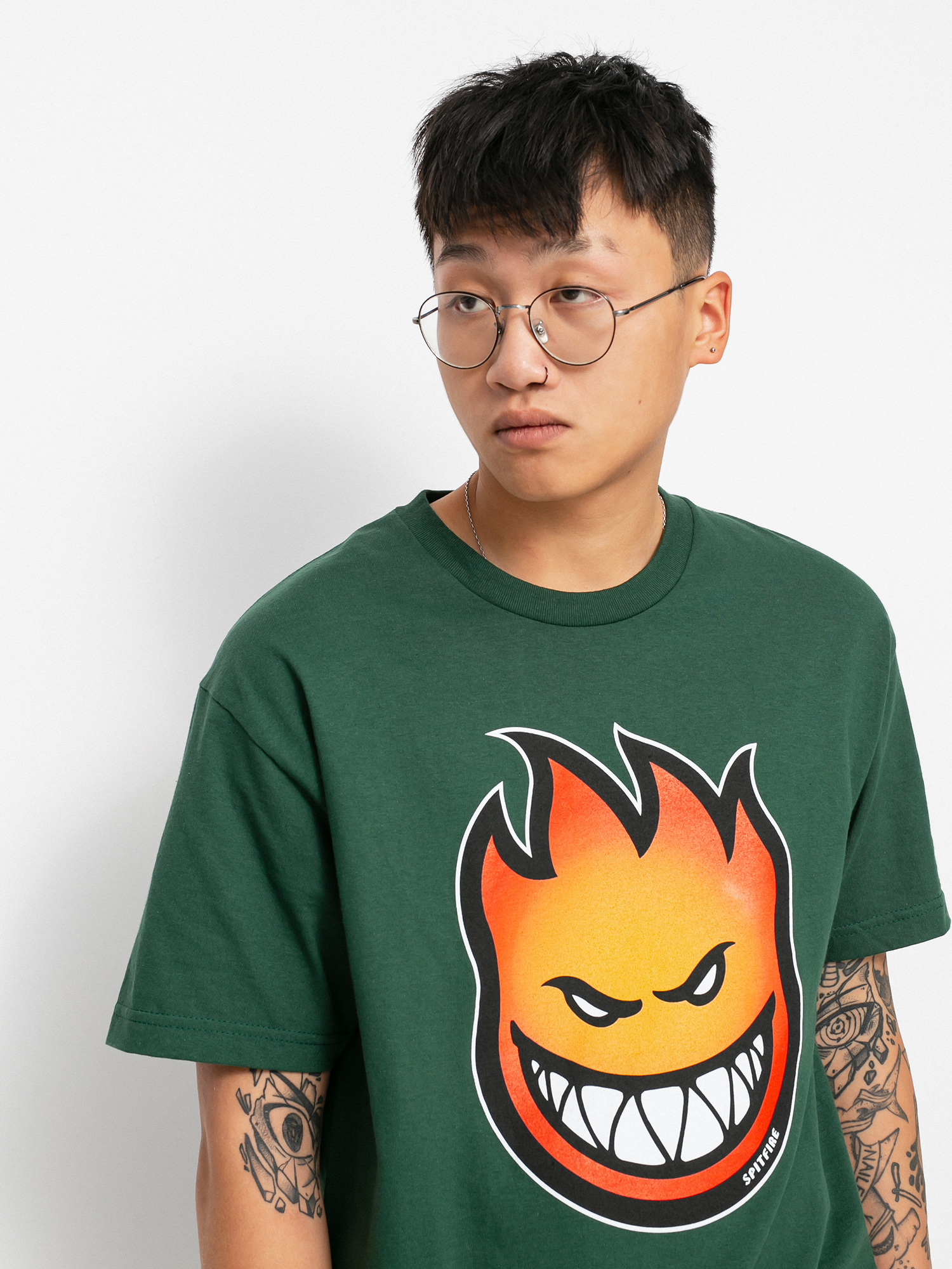 T-shirt Spitfire Bighead Fade Fill (forrest green w/red to gold fade print)