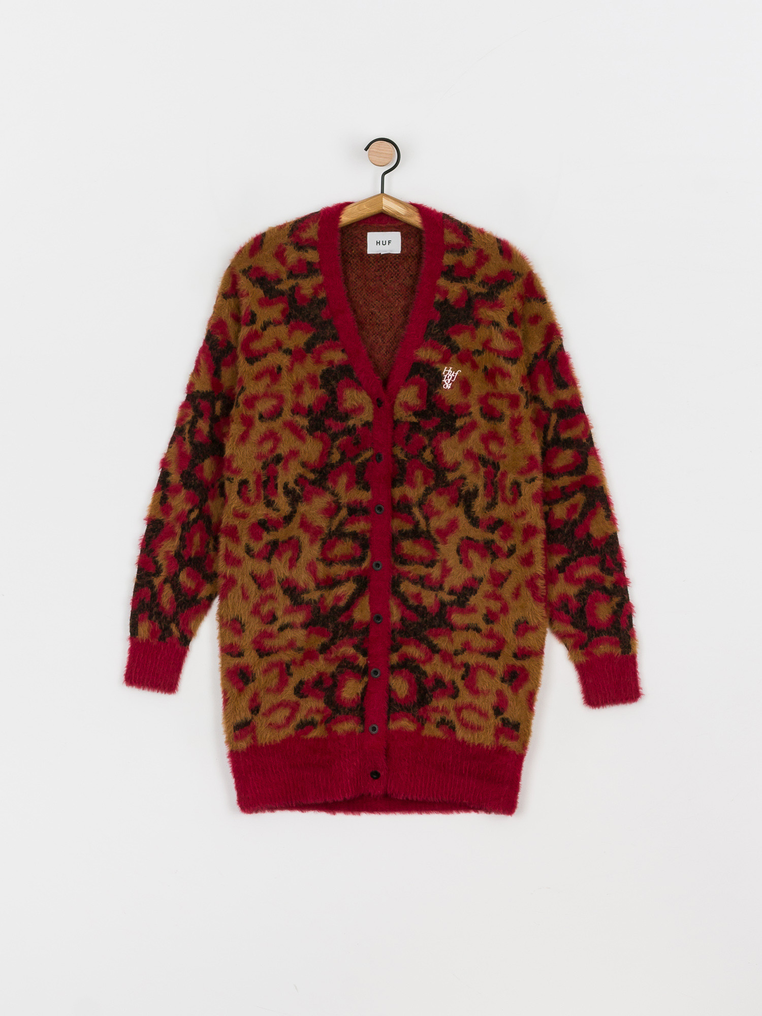 Sweter HUF Leopard Knit Duster Wmn (bloodstone)