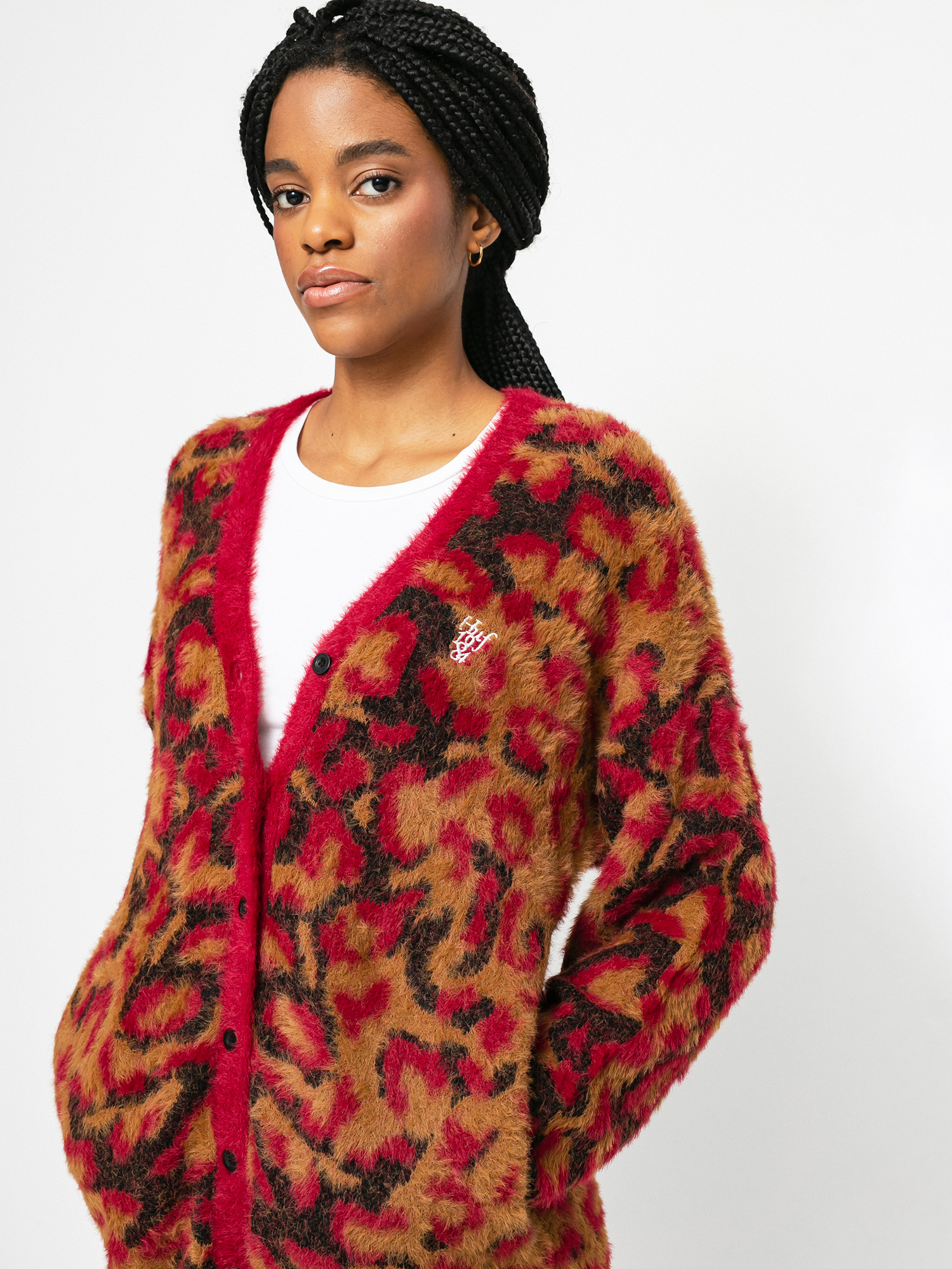 Sweter HUF Leopard Knit Duster Wmn (bloodstone)