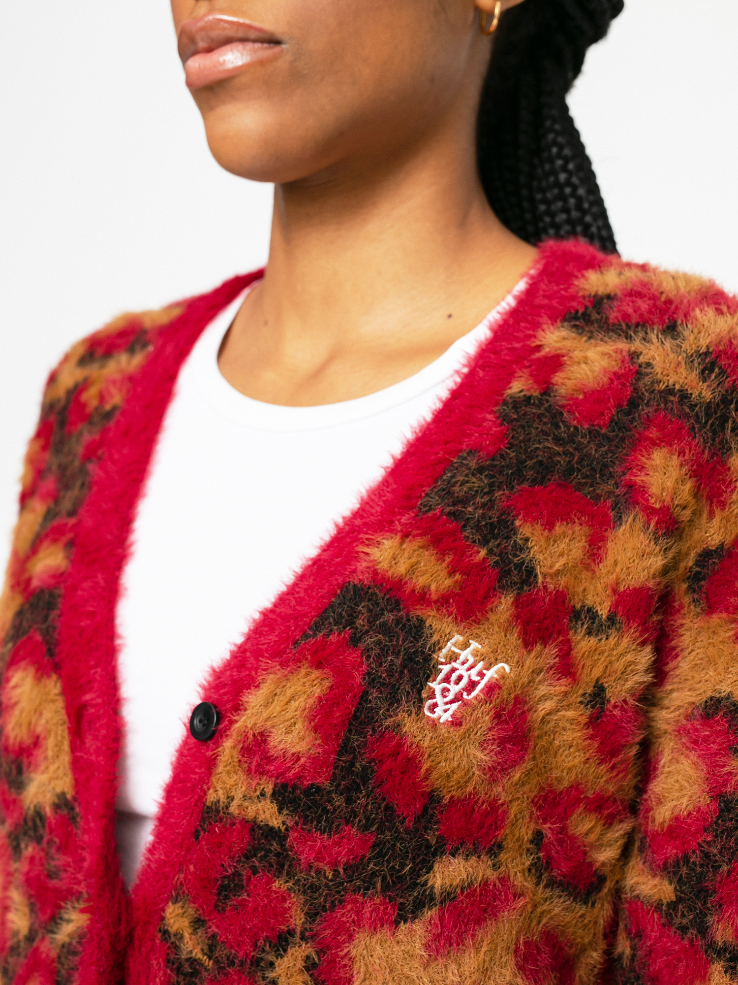 Sweter HUF Leopard Knit Duster Wmn (bloodstone)