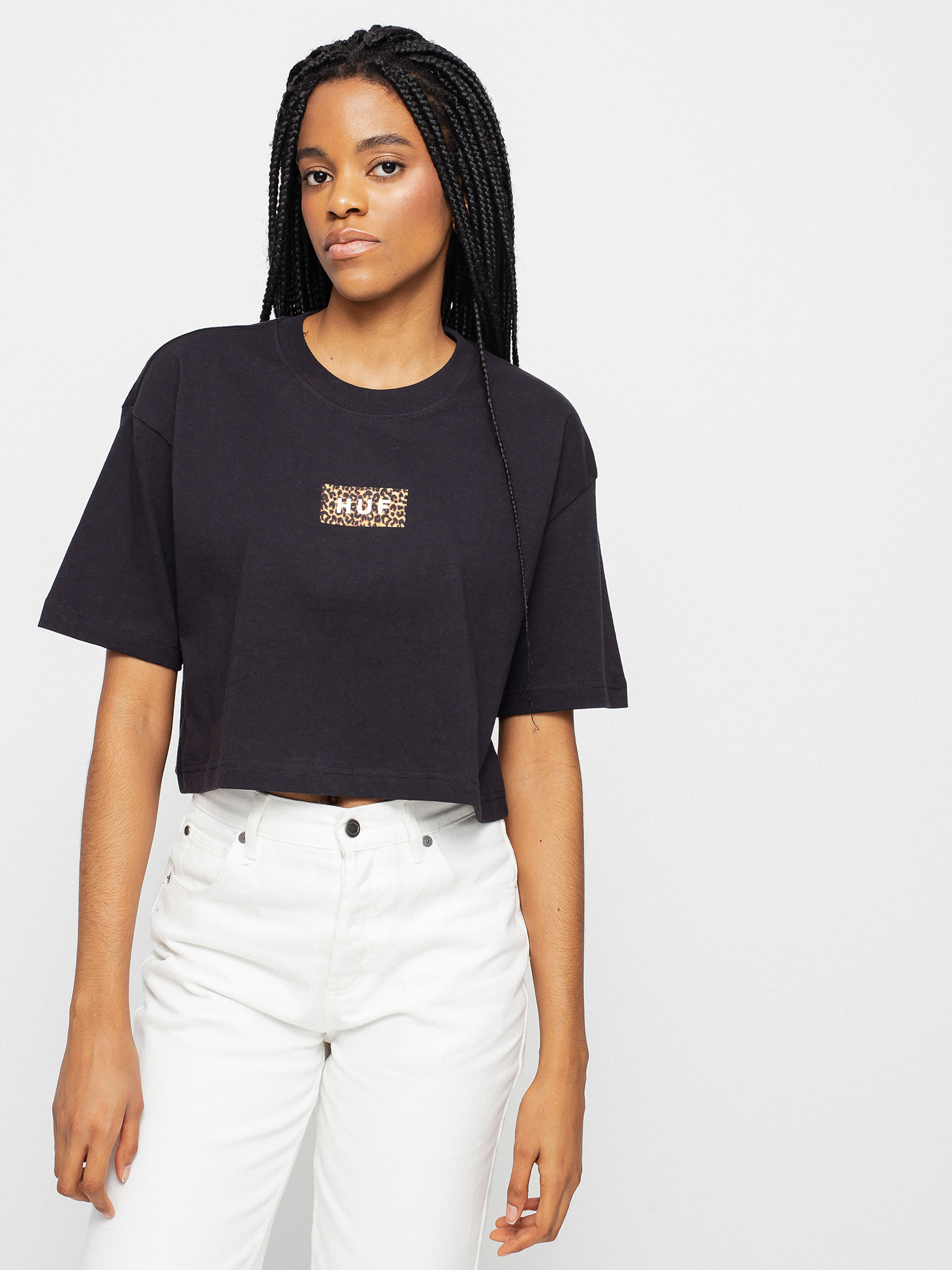 T-shirt HUF Leopard Bar Logo Crop Wmn (black)