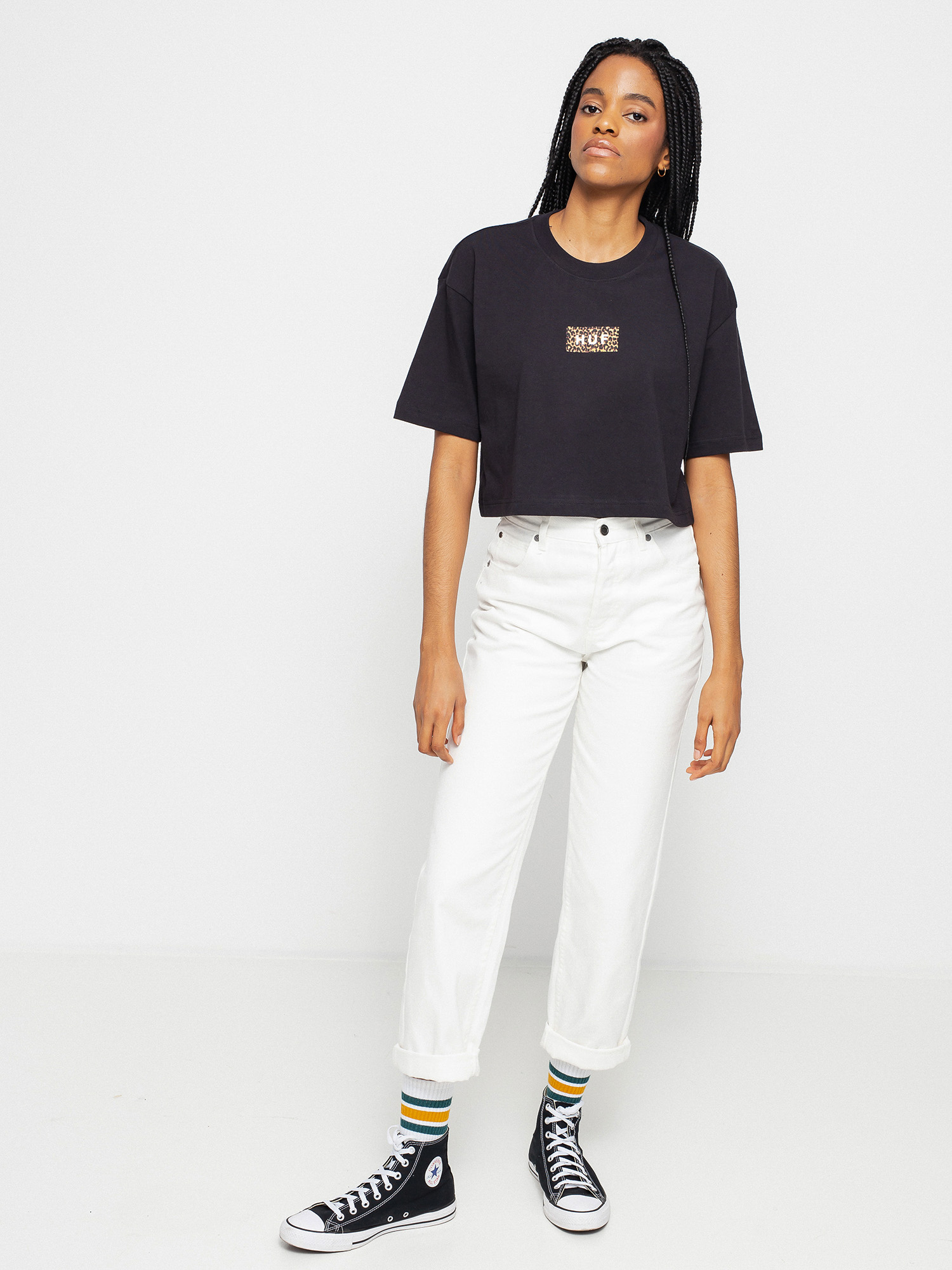 T-shirt HUF Leopard Bar Logo Crop Wmn (black)