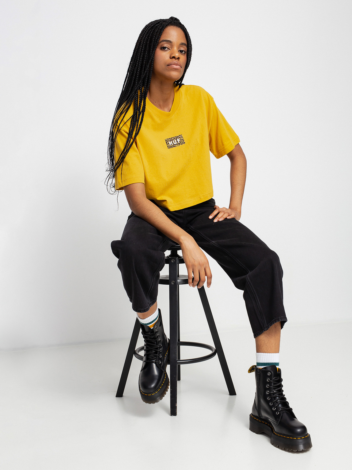 T-shirt HUF Leopard Bar Logo Crop Wmn (gold)