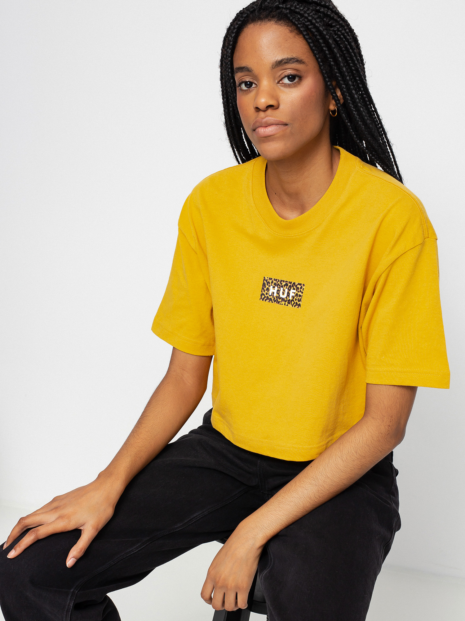 T-shirt HUF Leopard Bar Logo Crop Wmn (gold)