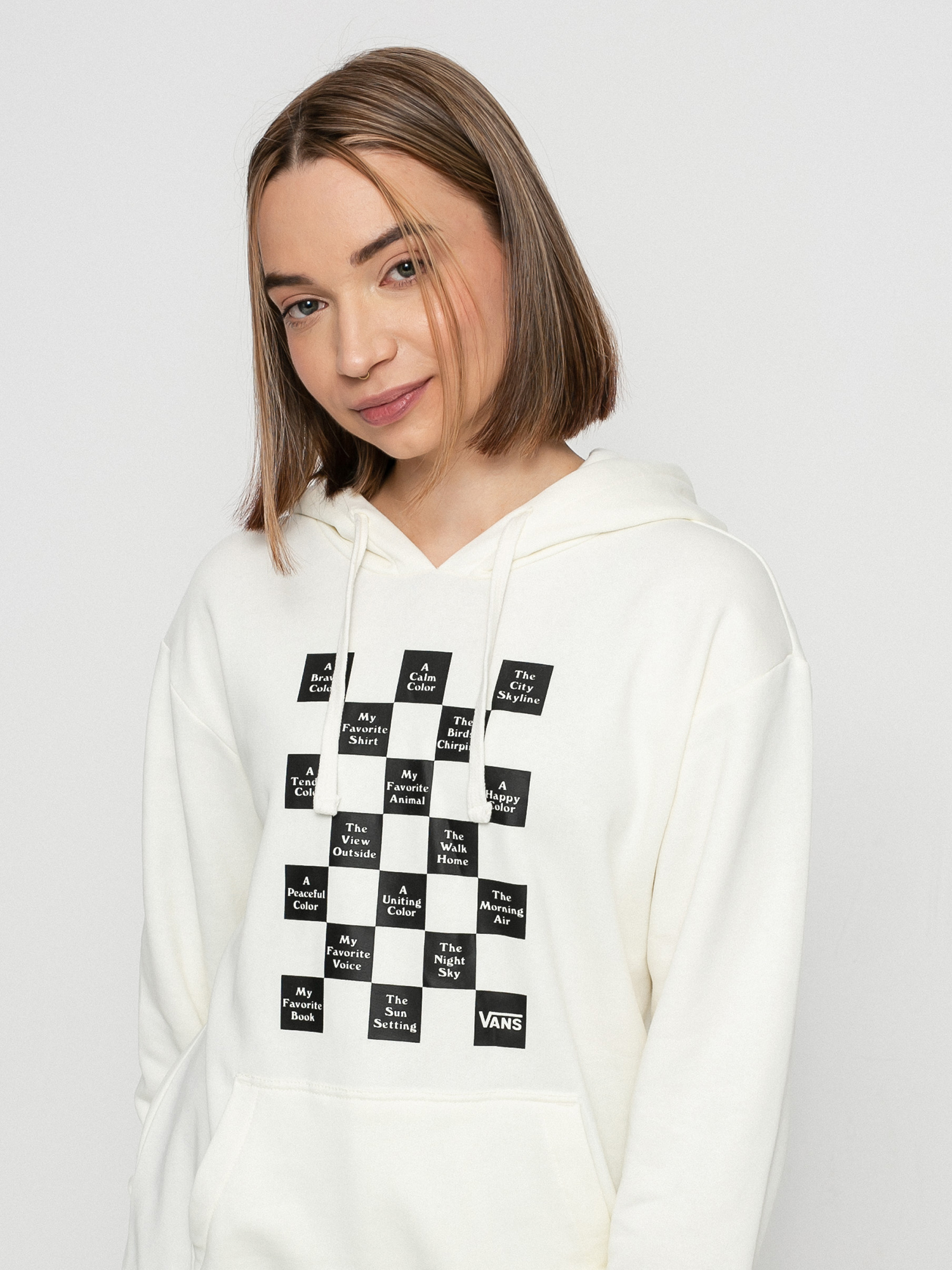 Bluza z kapturem Vans Checkerboard Day HD Wmn (marshmallow)