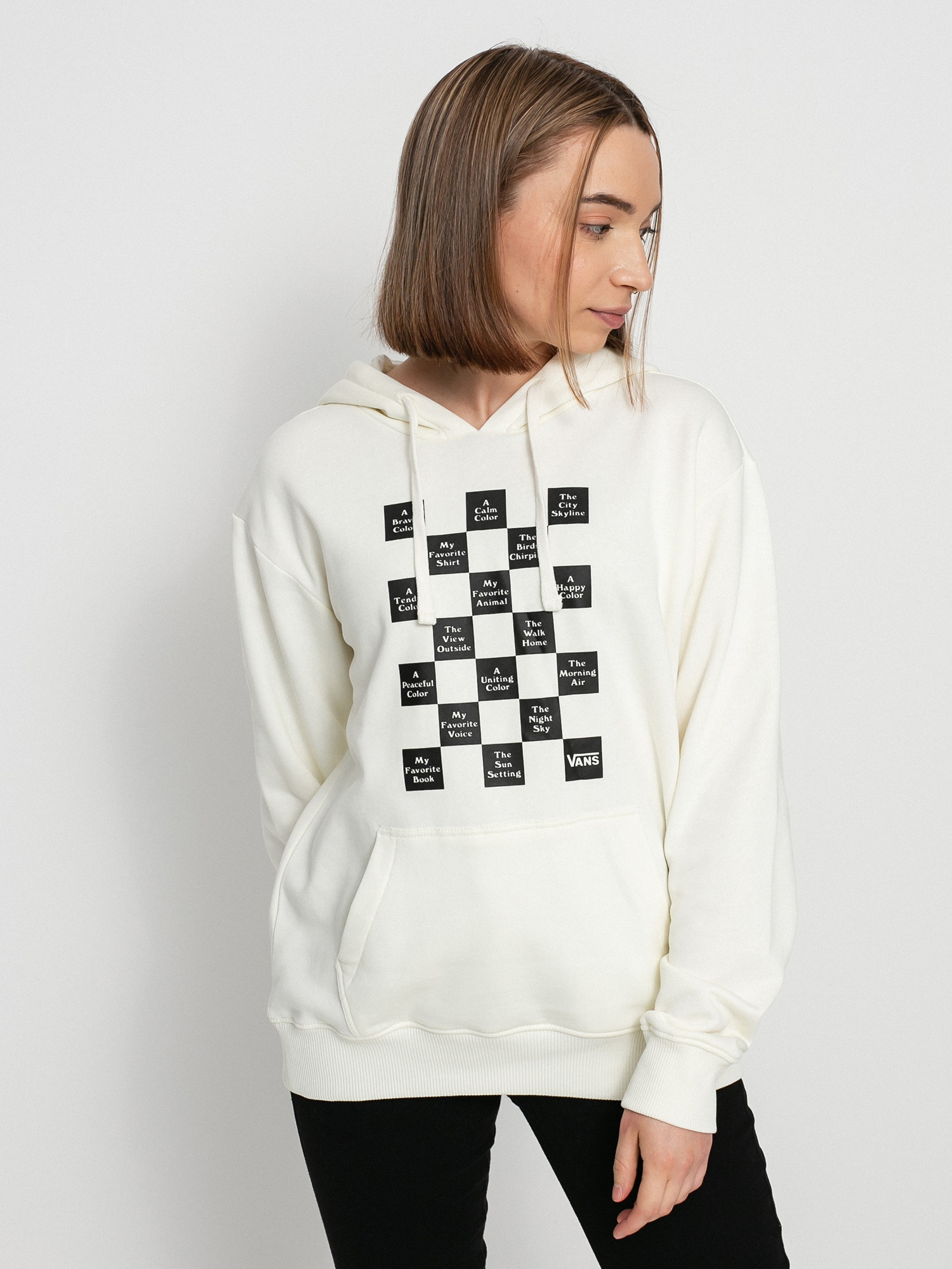 Bluza z kapturem Vans Checkerboard Day HD Wmn (marshmallow)