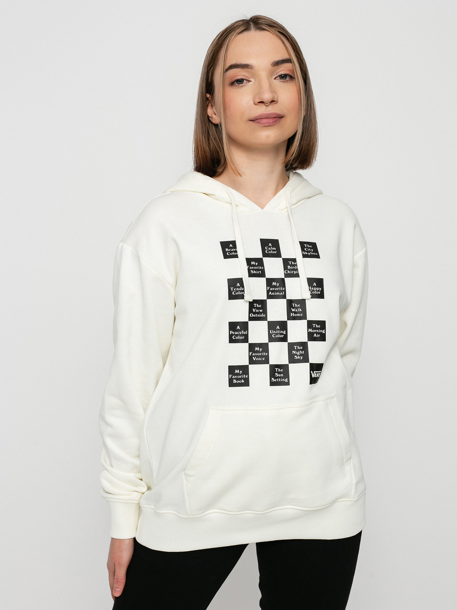 Bluza z kapturem Vans Checkerboard Day HD Wmn (marshmallow)