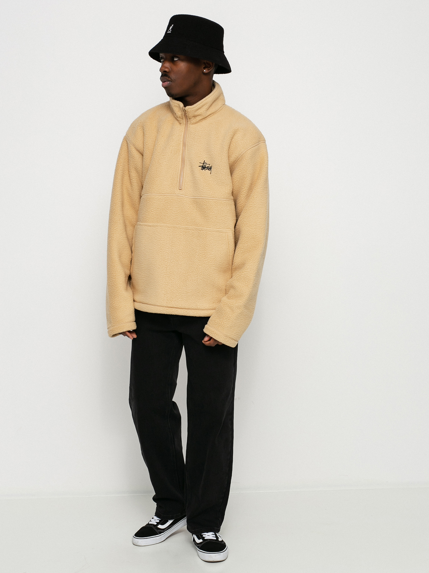 Męski Polar Stussy Half Zip Mock Neck (beige)