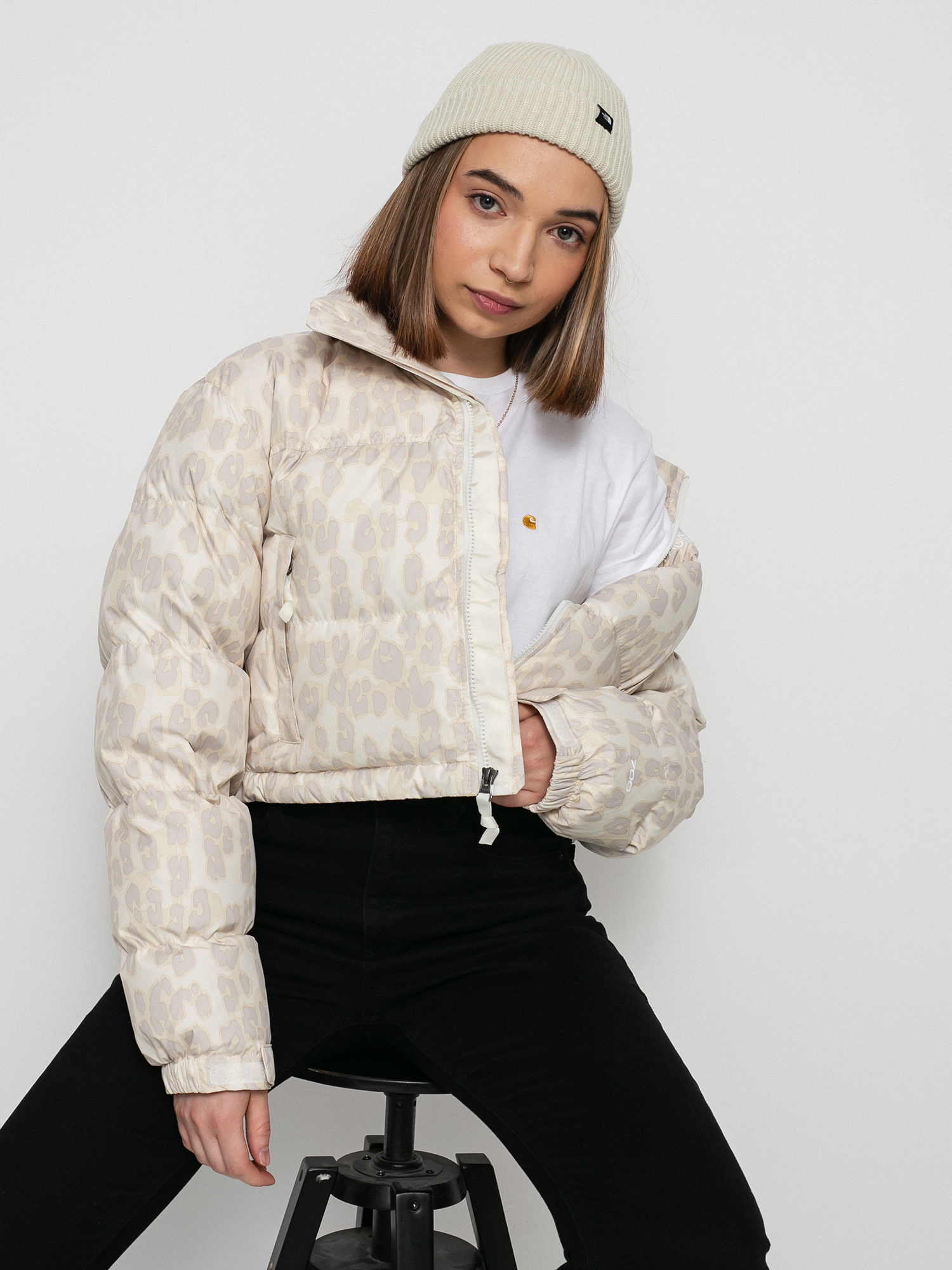 Kurtka The North Face Printed Nuptse Short Wmn (silver grey leopard print)