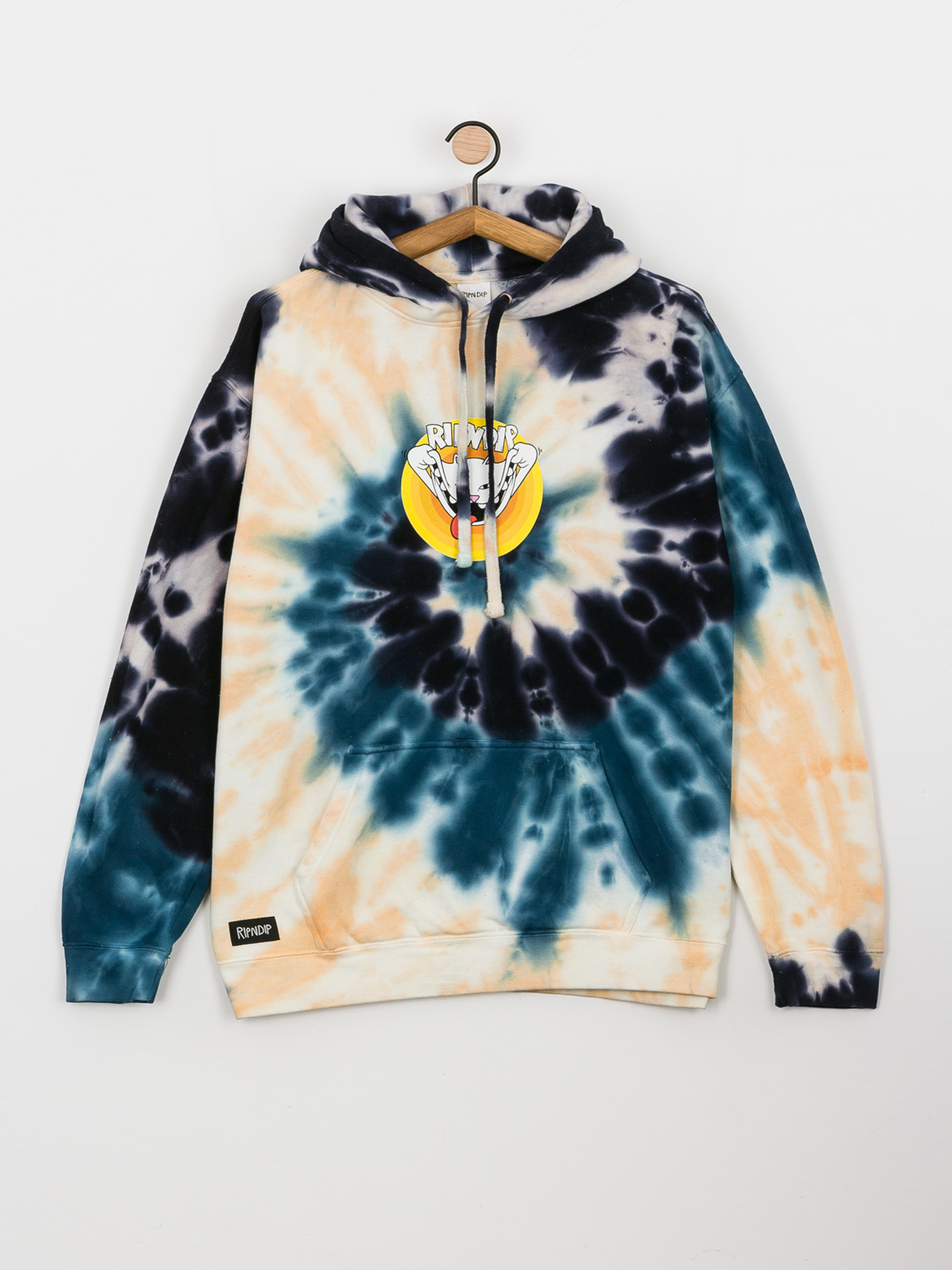 Bluza z kapturem RipNDip Big Smile HD (navy/peach spiral tie dye)