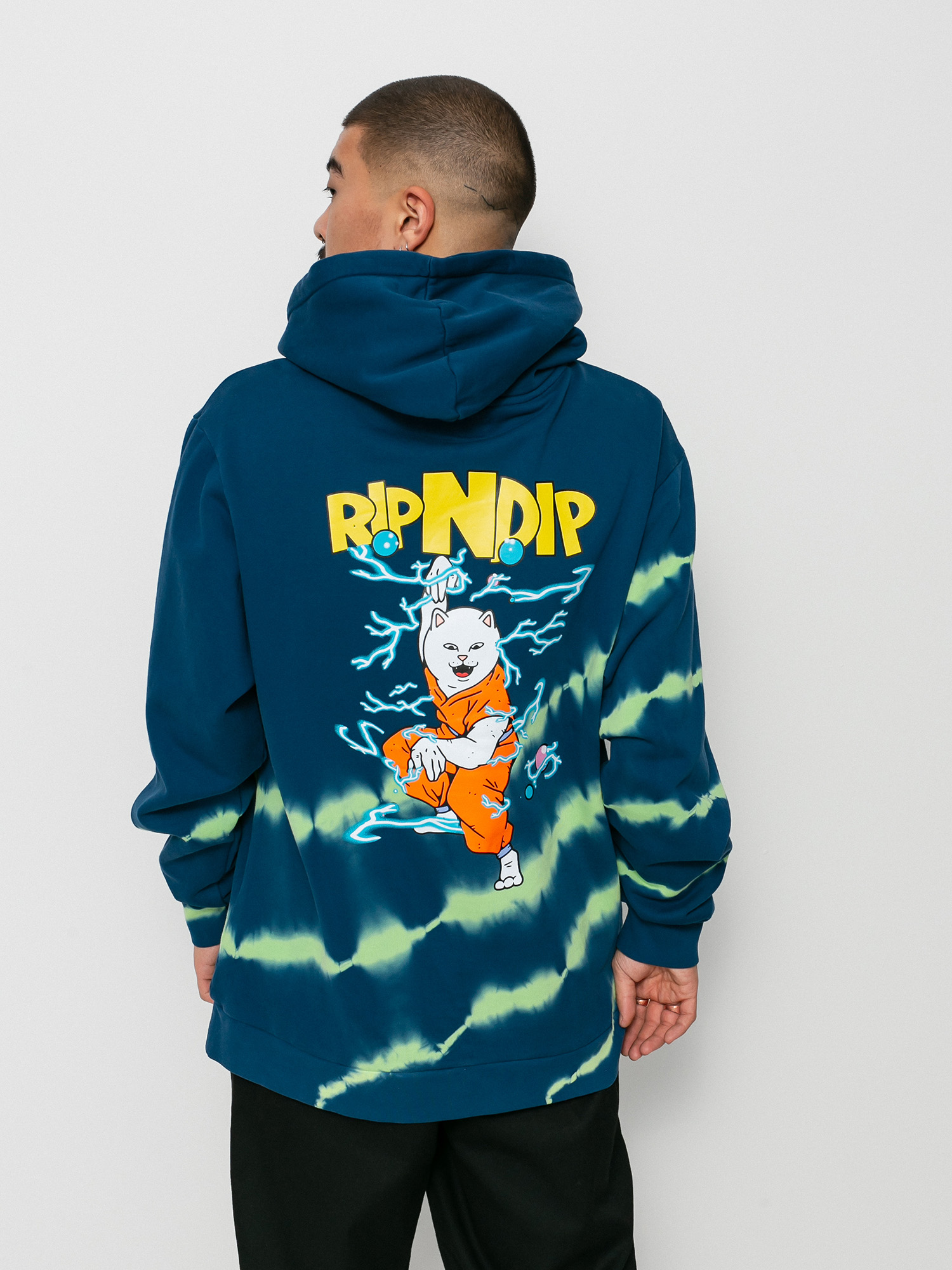 Bluza z kapturem RipNDip Super Sanerm HD (navy/neon green dye)