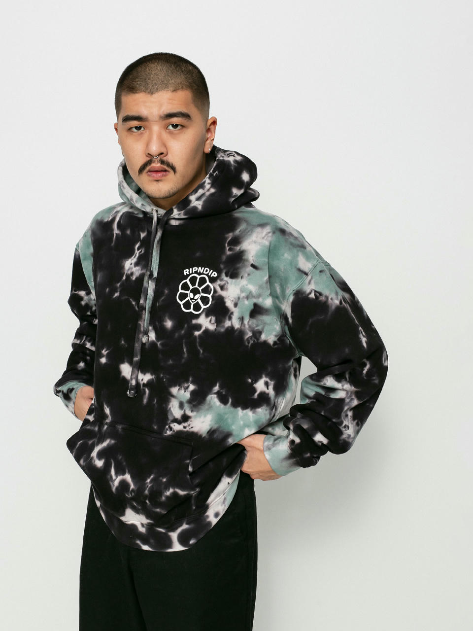 Bluza z kapturem RipNDip Get A Grip HD (black/sage tie dye)