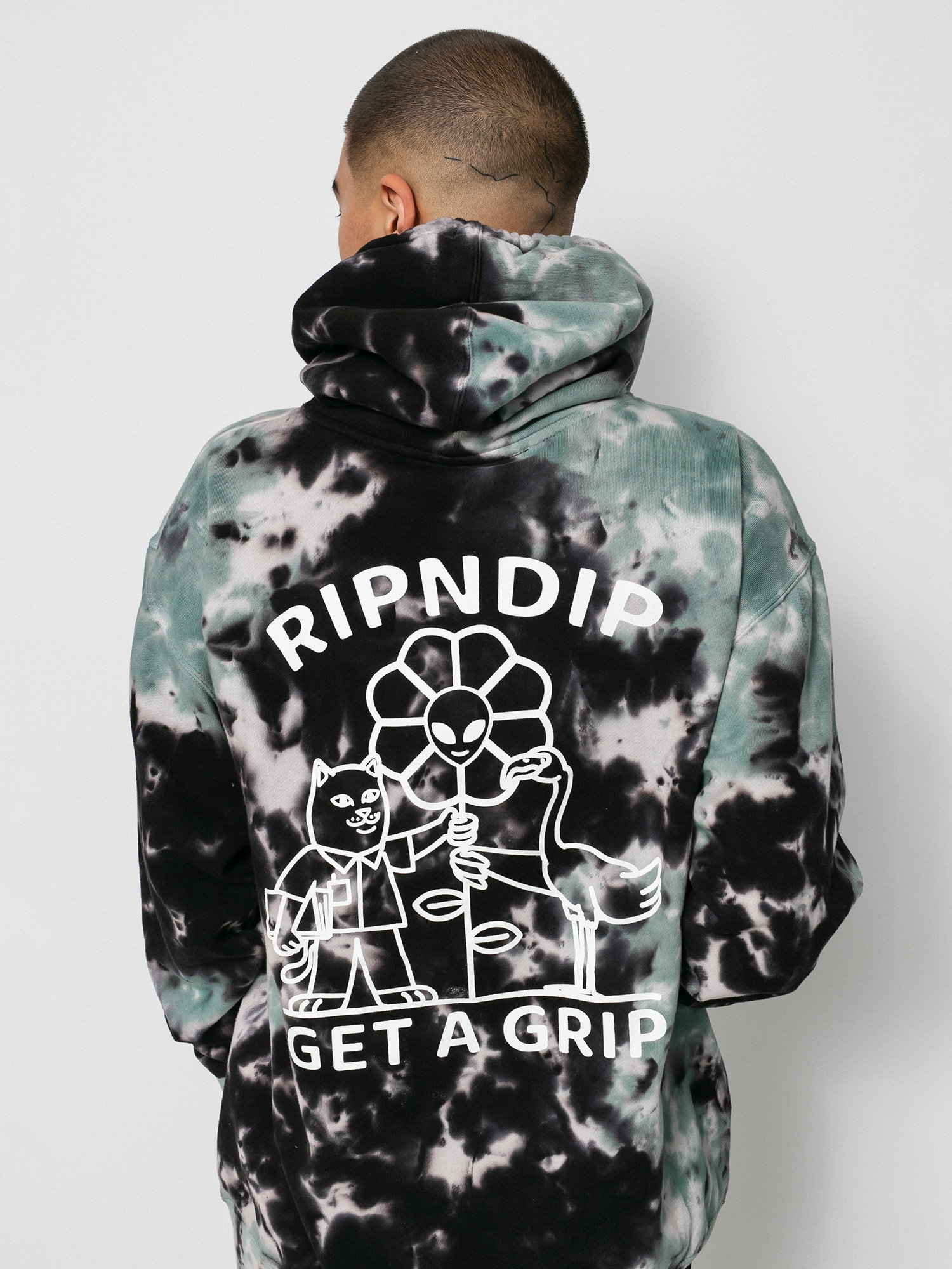 Bluza z kapturem RipNDip Get A Grip HD (black/sage tie dye)