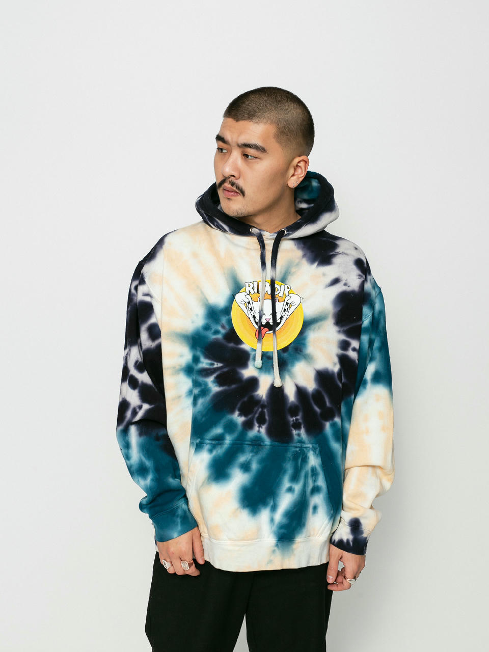 Bluza z kapturem RipNDip Big Smile HD (navy/peach spiral tie dye)