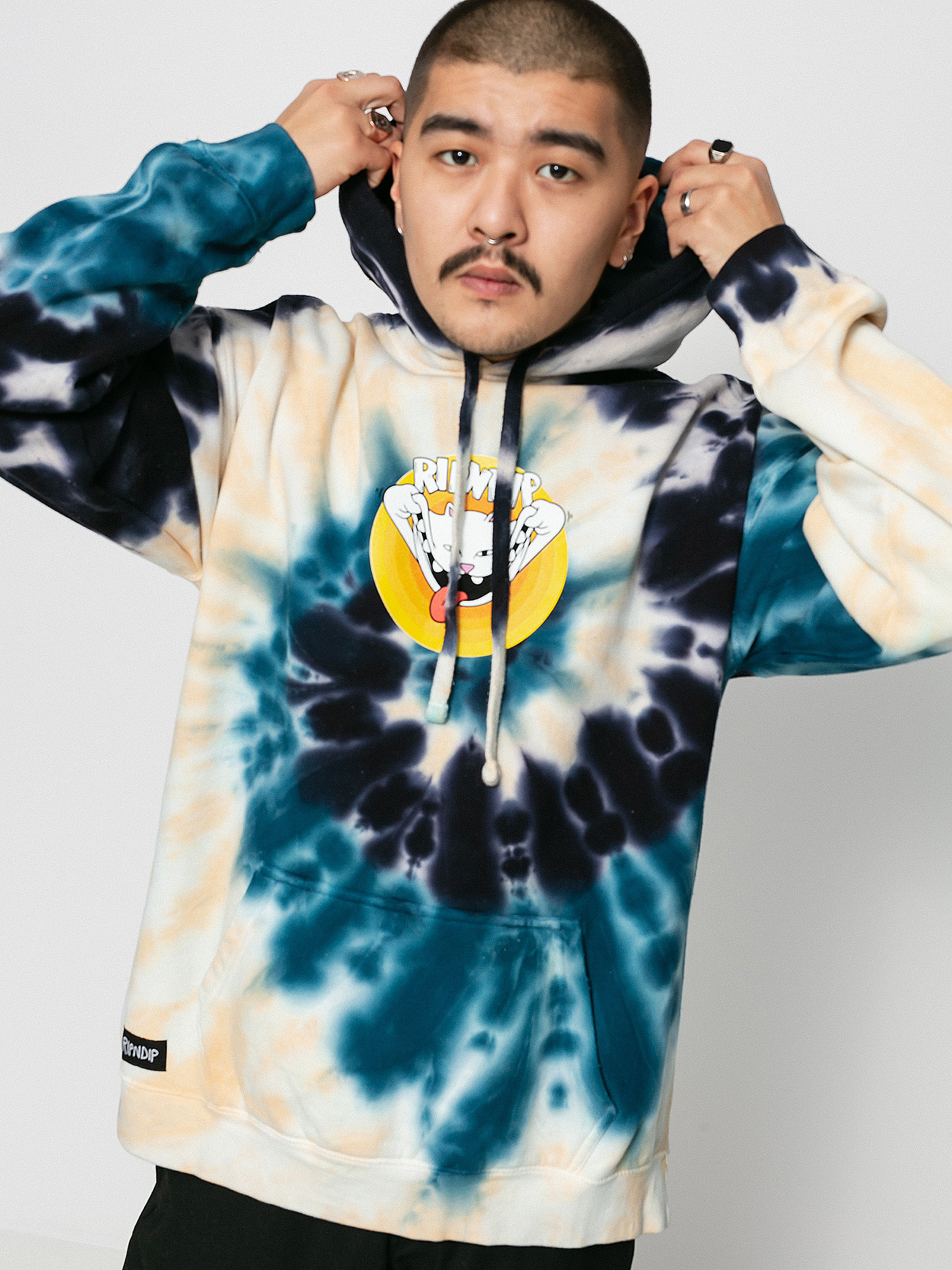 Bluza z kapturem RipNDip Big Smile HD (navy/peach spiral tie dye)