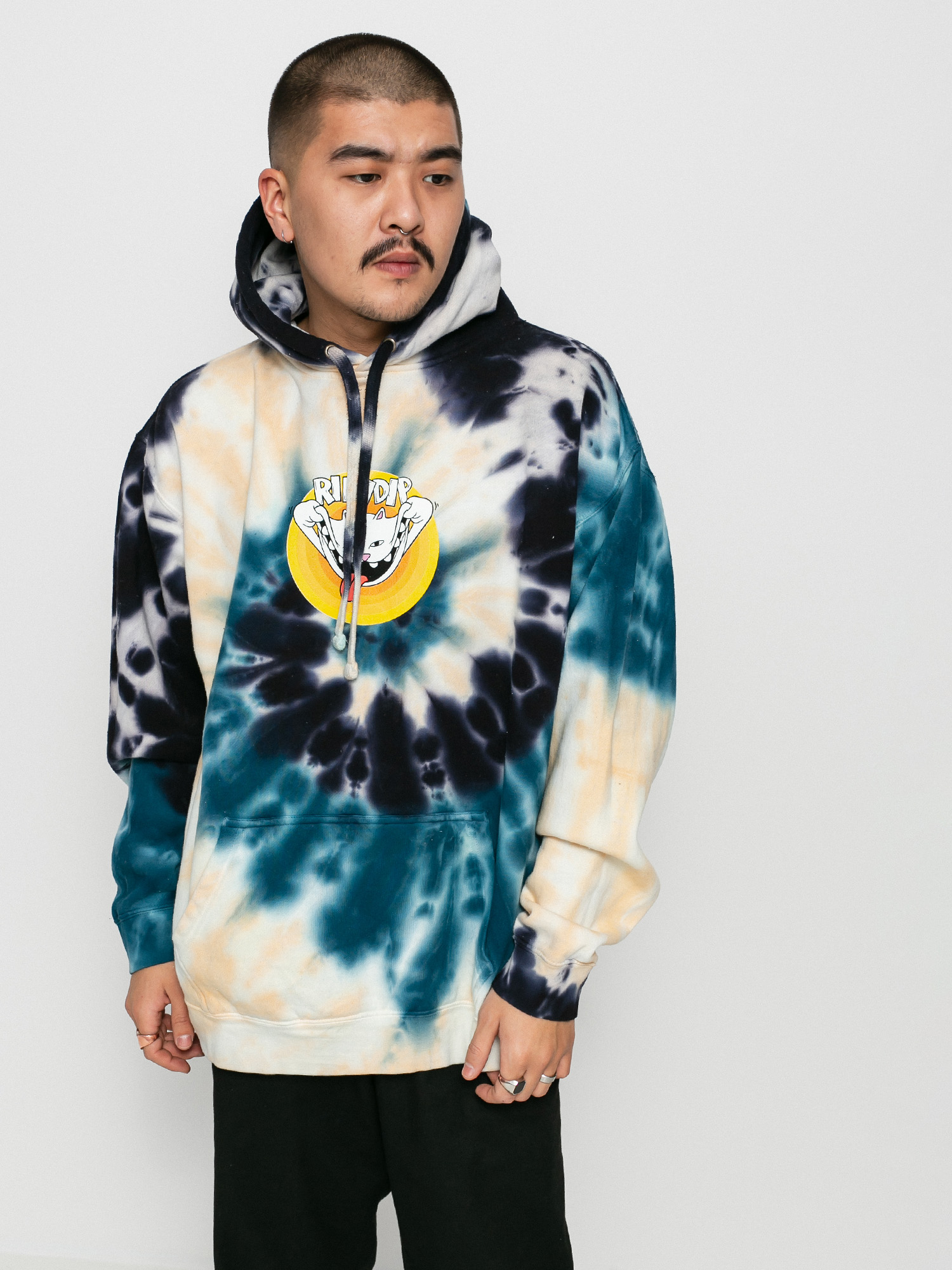 Bluza z kapturem RipNDip Big Smile HD (navy/peach spiral tie dye)
