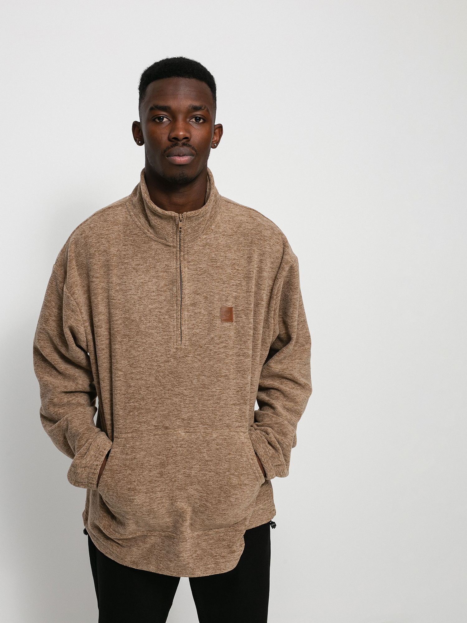 Bluza z kapturem Brixton Beta Mock Neck 1/2 Zip HD (oatmeal)