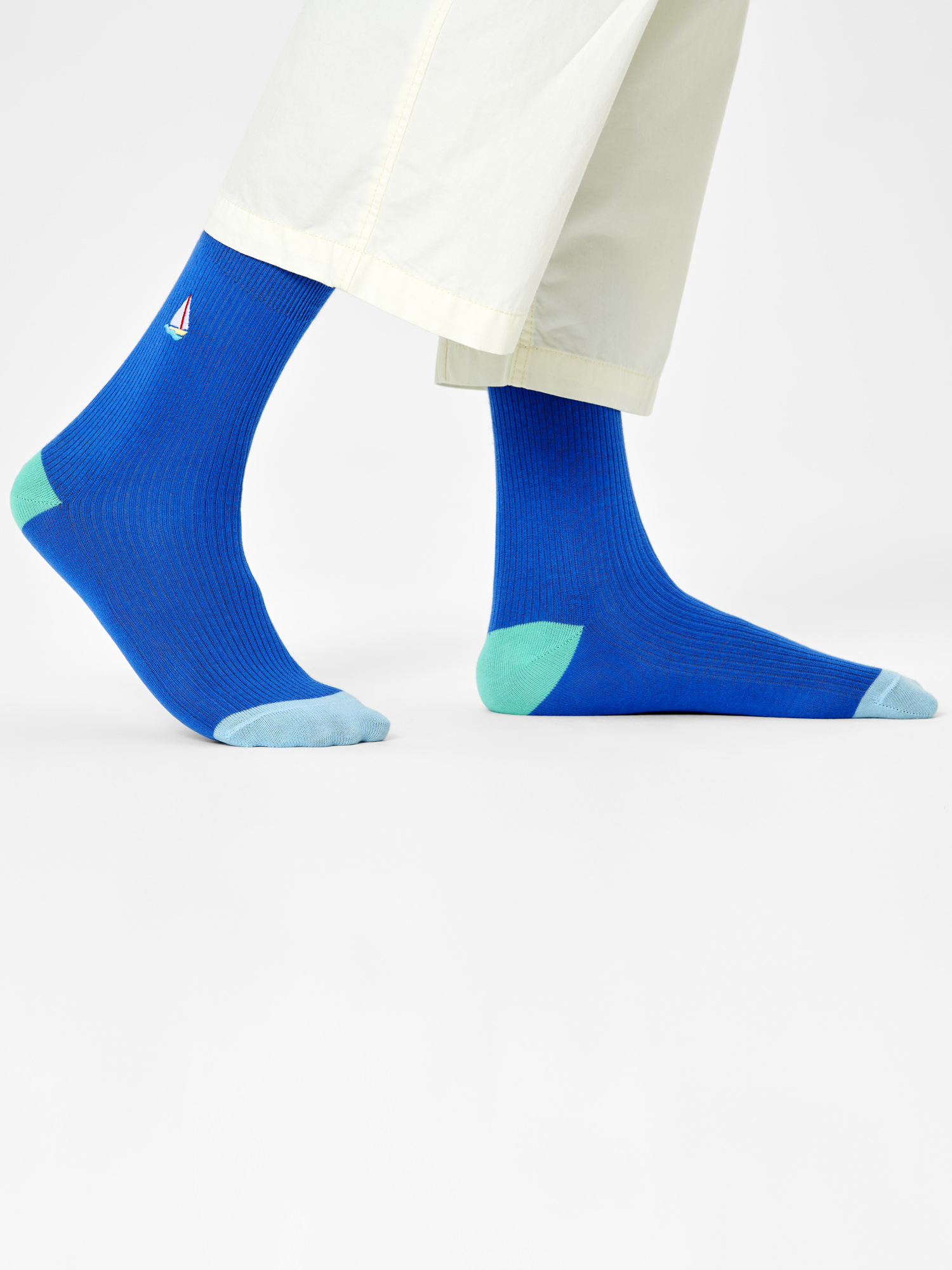 Skarpetki Happy Socks Ribbed Embroidery Sail Away (blue)