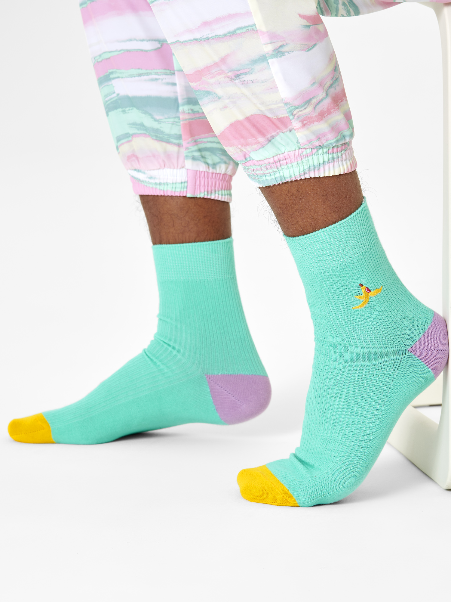 Skarpetki Happy Socks Ribbed Embroidery Banana Break 1/2 Crew (mint)