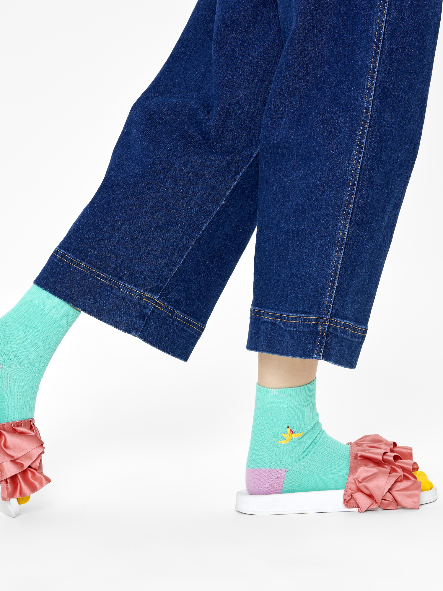 Skarpetki Happy Socks Ribbed Embroidery Banana Break 1/2 Crew (mint)