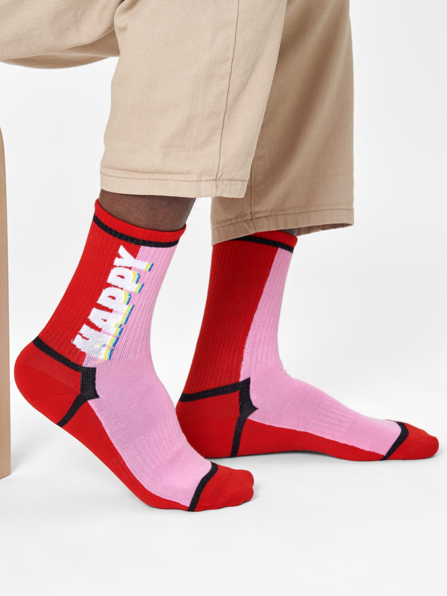 Skarpetki Happy Socks Happy TeXt 3/4 Crew (red/pink)