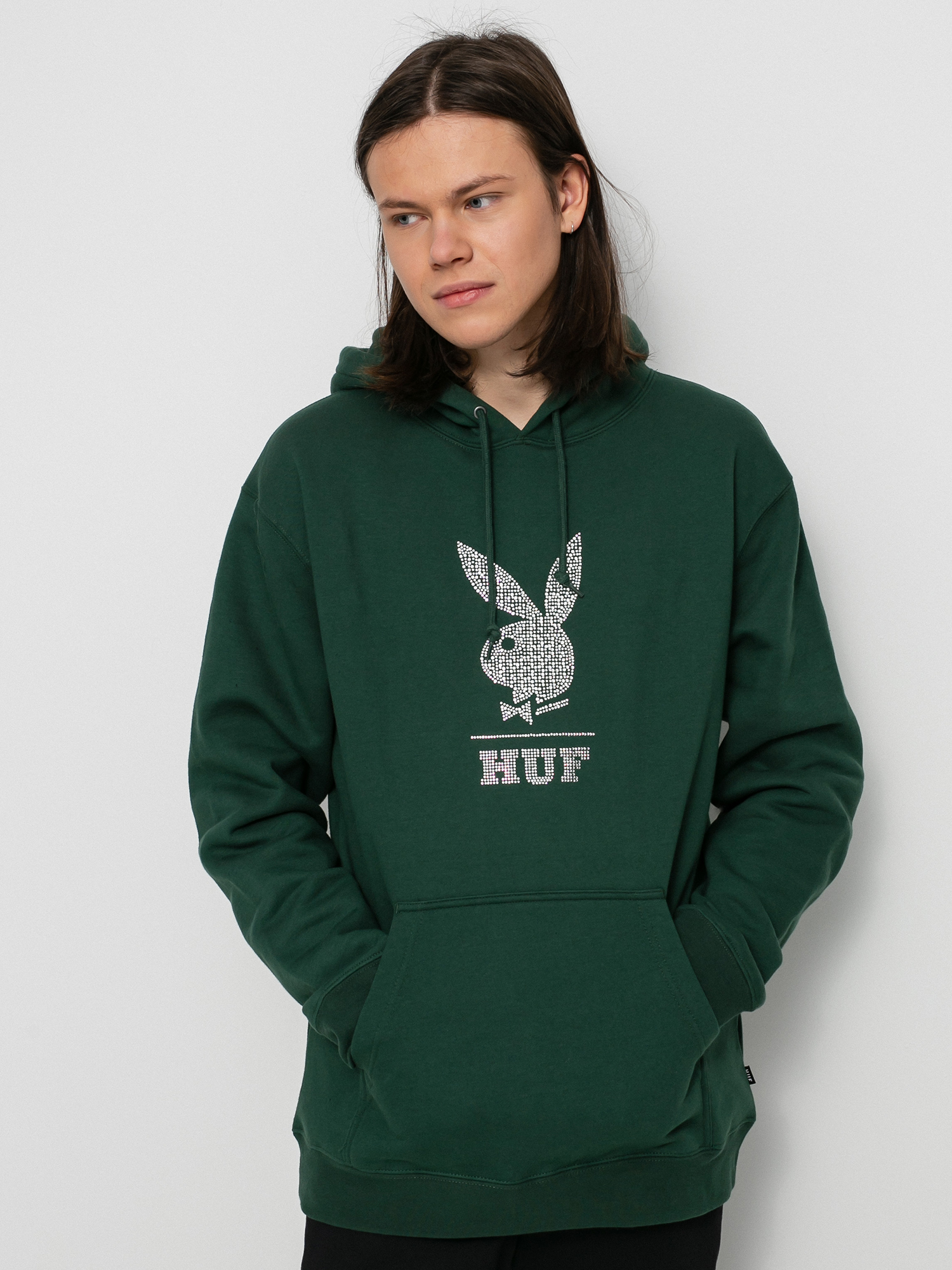 Bluza z kapturem HUF X Playboy Rhinestone HD (forest green)