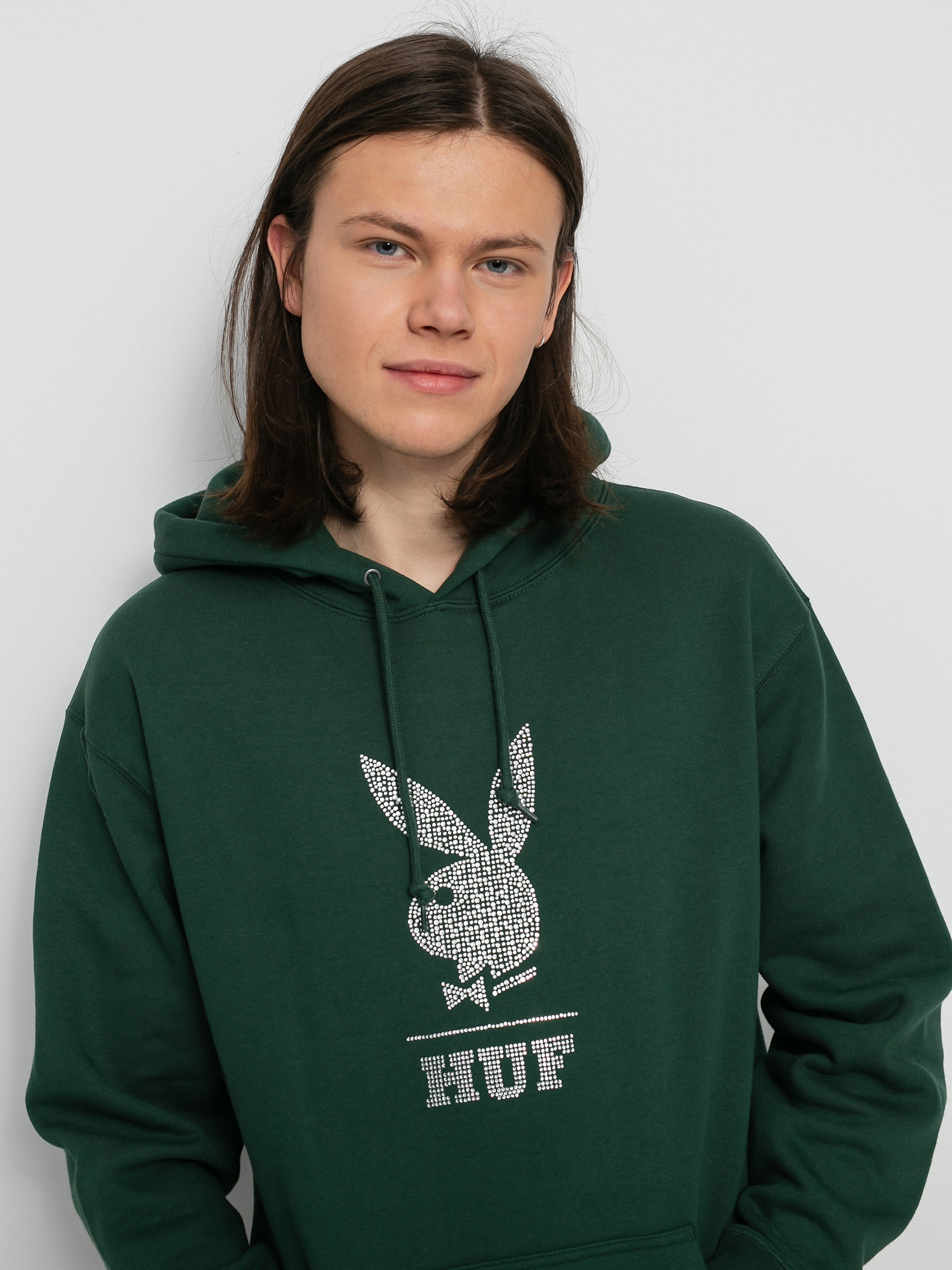 Bluza z kapturem HUF X Playboy Rhinestone HD (forest green)