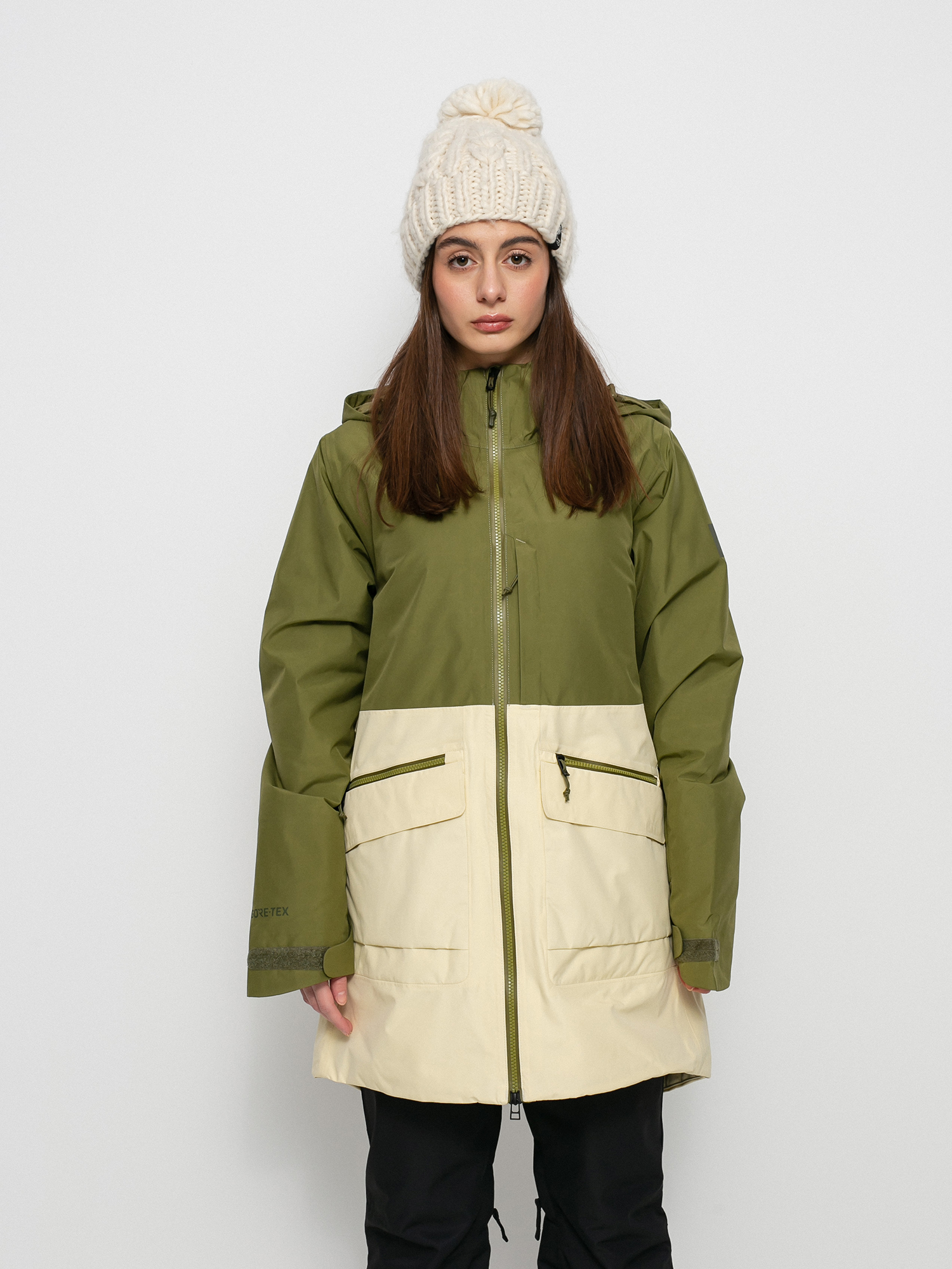 Kurtka snowboardowa Burton Gore Tex Treeline Wmn (martini olive/creme brulee)
