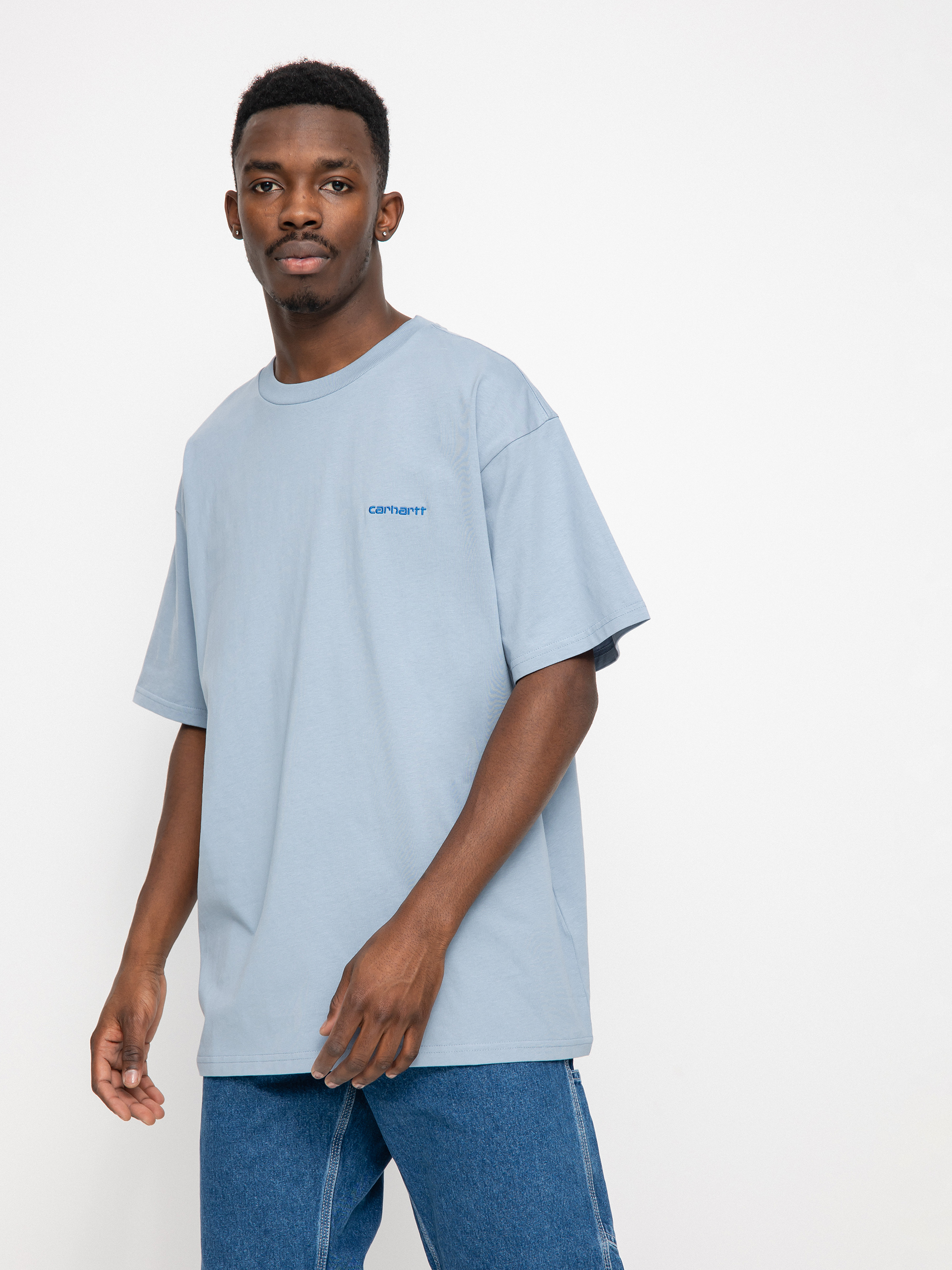 T-shirt Carhartt WIP Script Embroidery (frosted blue/gulf)