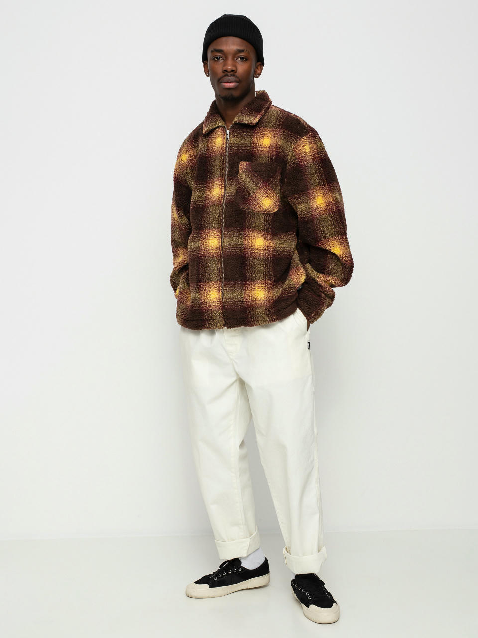 Kurtka Stussy Shadow Plaid Sherpa (brown)