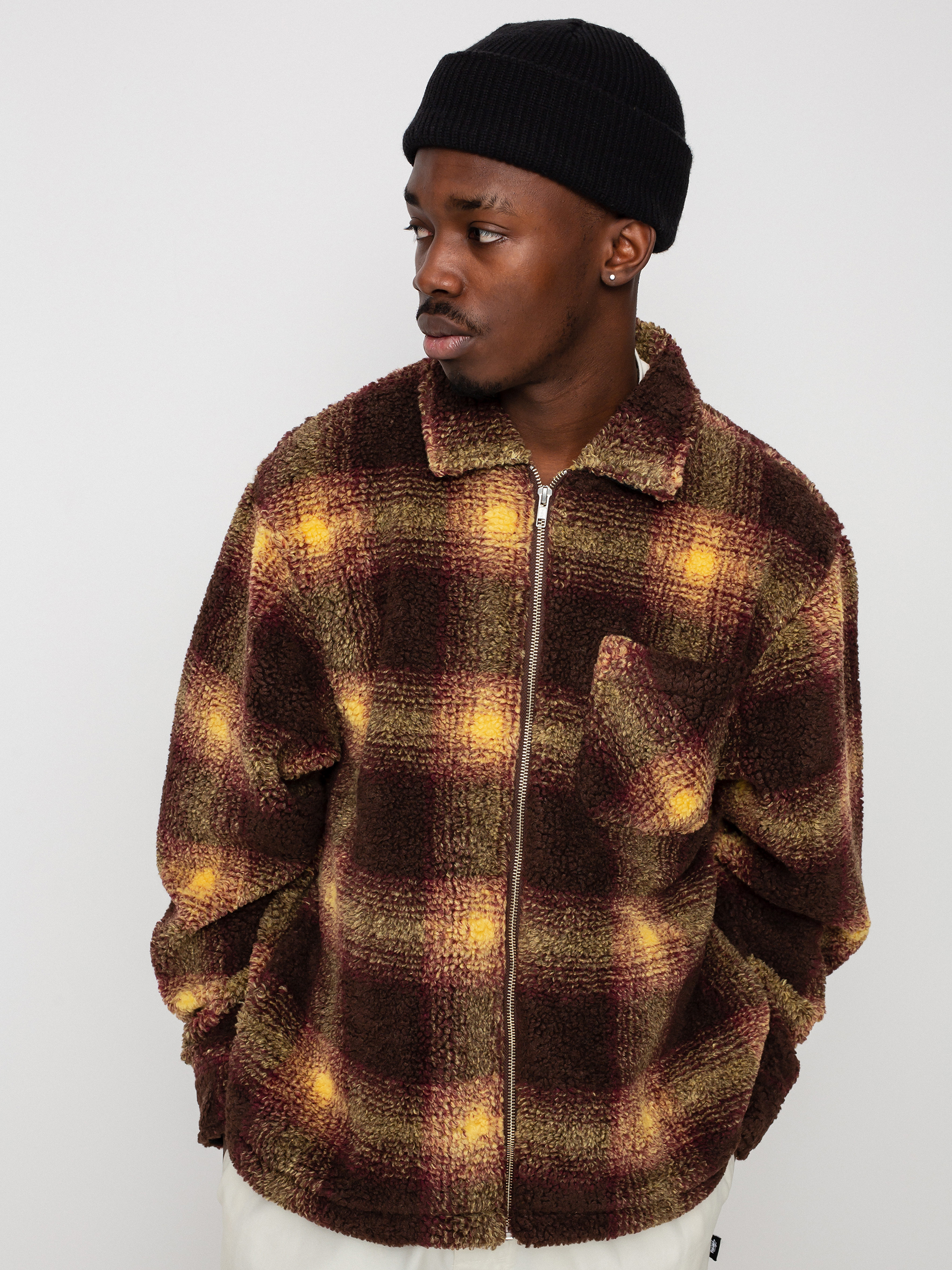 Kurtka Stussy Shadow Plaid Sherpa (brown)