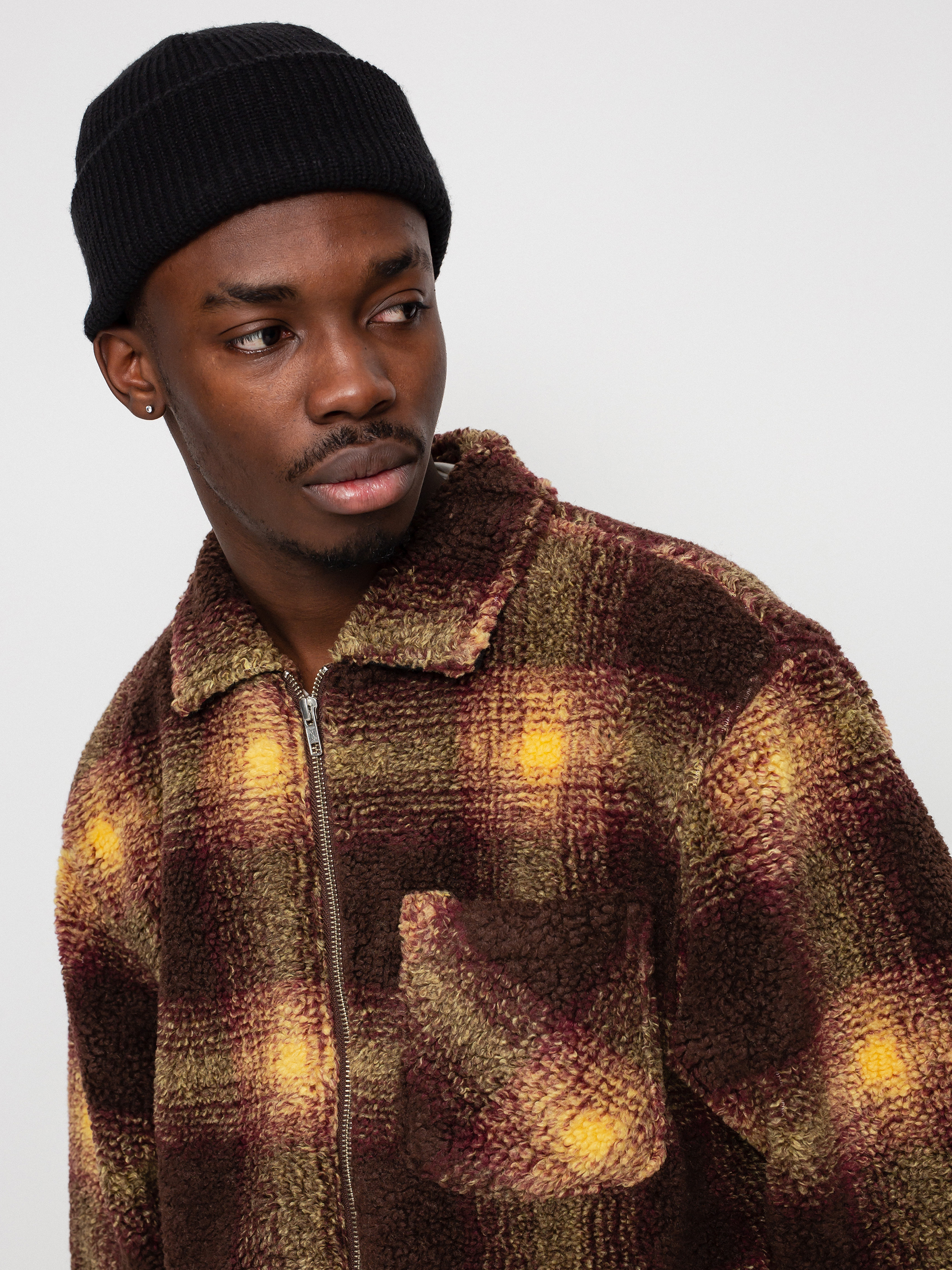 Kurtka Stussy Shadow Plaid Sherpa (brown)