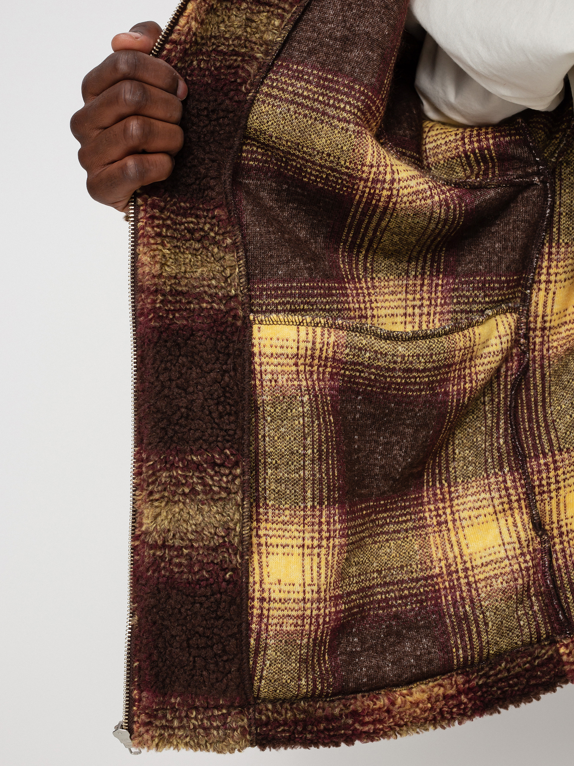 Kurtka Stussy Shadow Plaid Sherpa (brown)