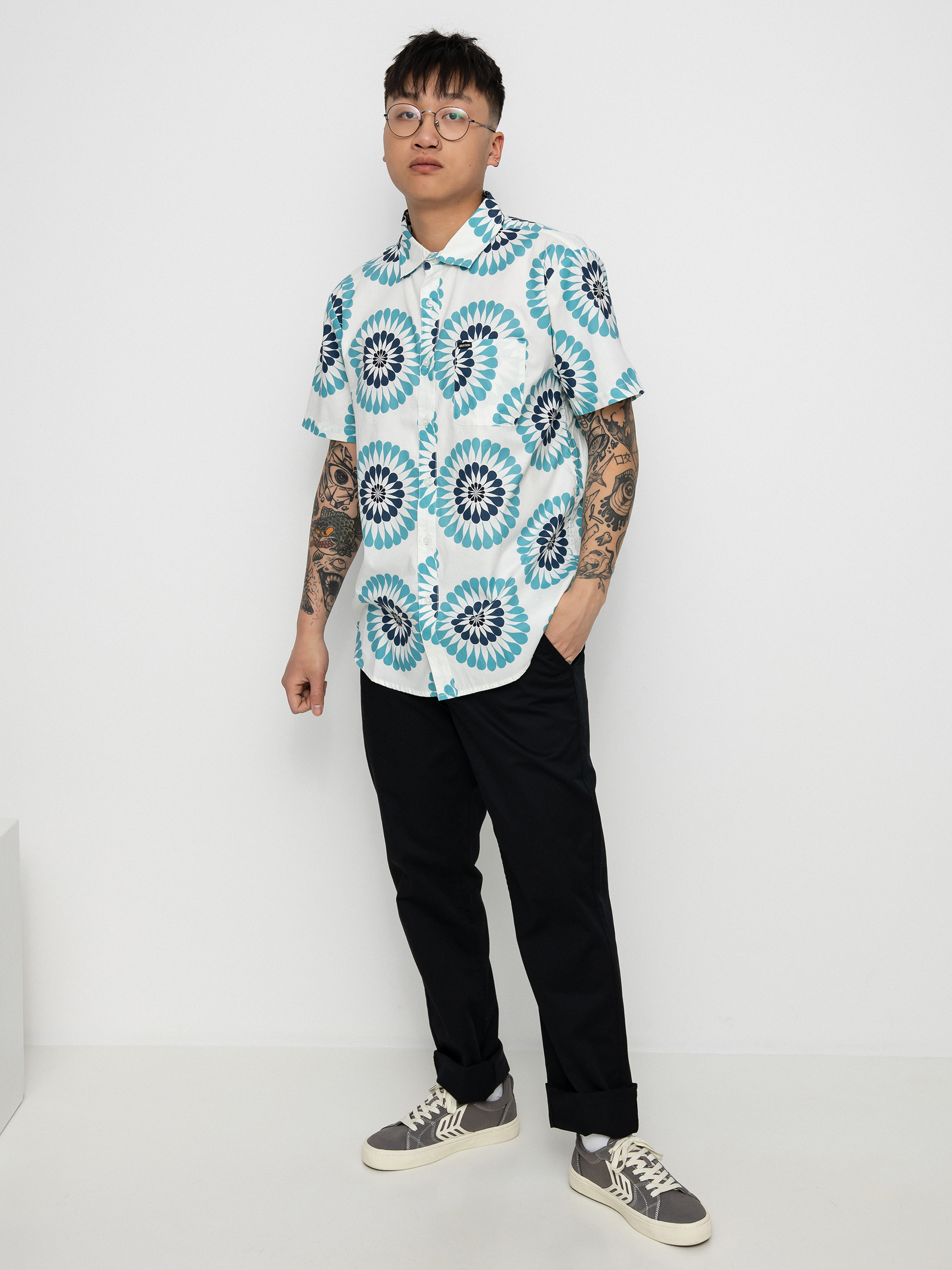 Koszula Brixton Charter Print (off white/teal)