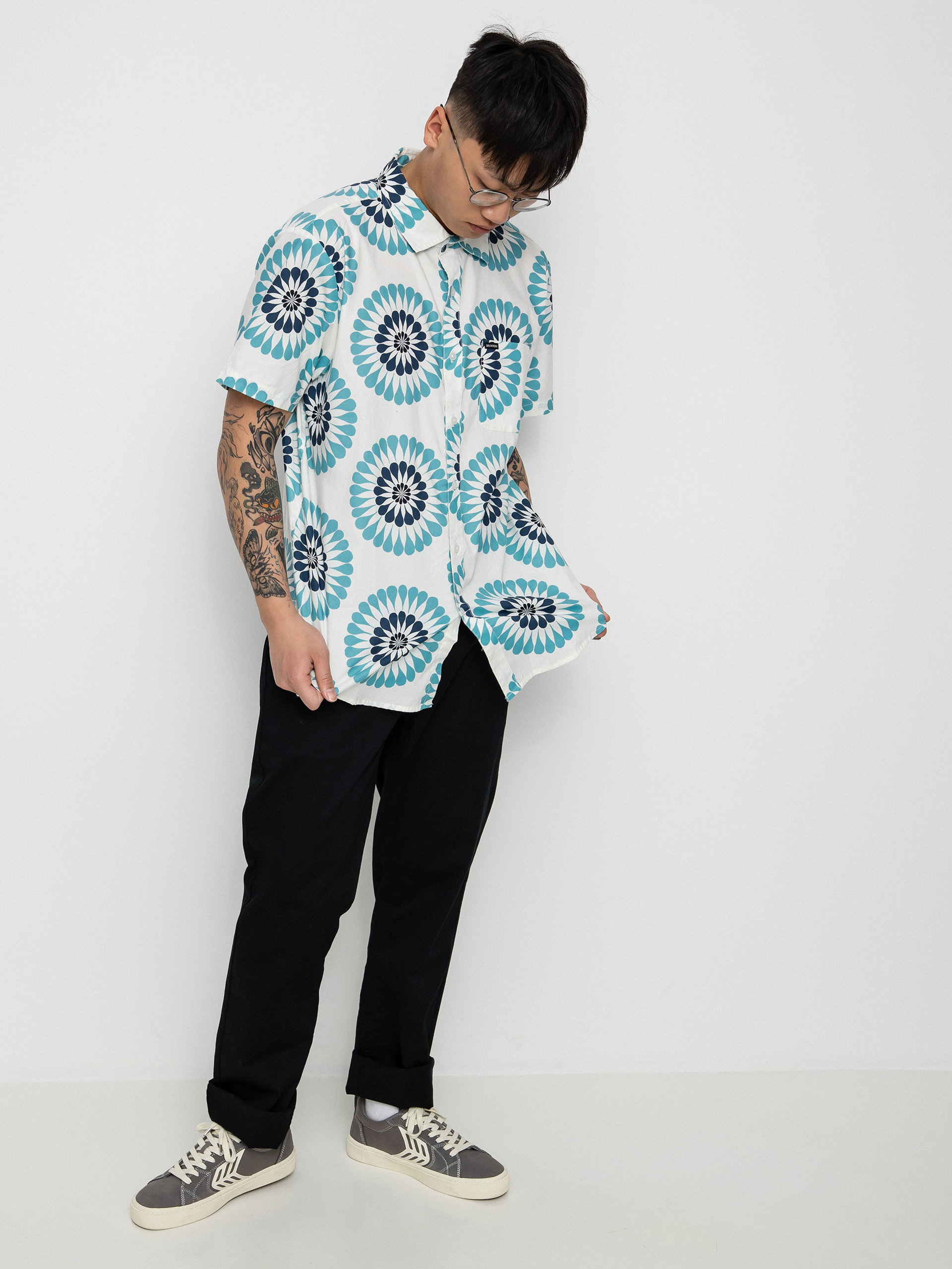 Koszula Brixton Charter Print (off white/teal)