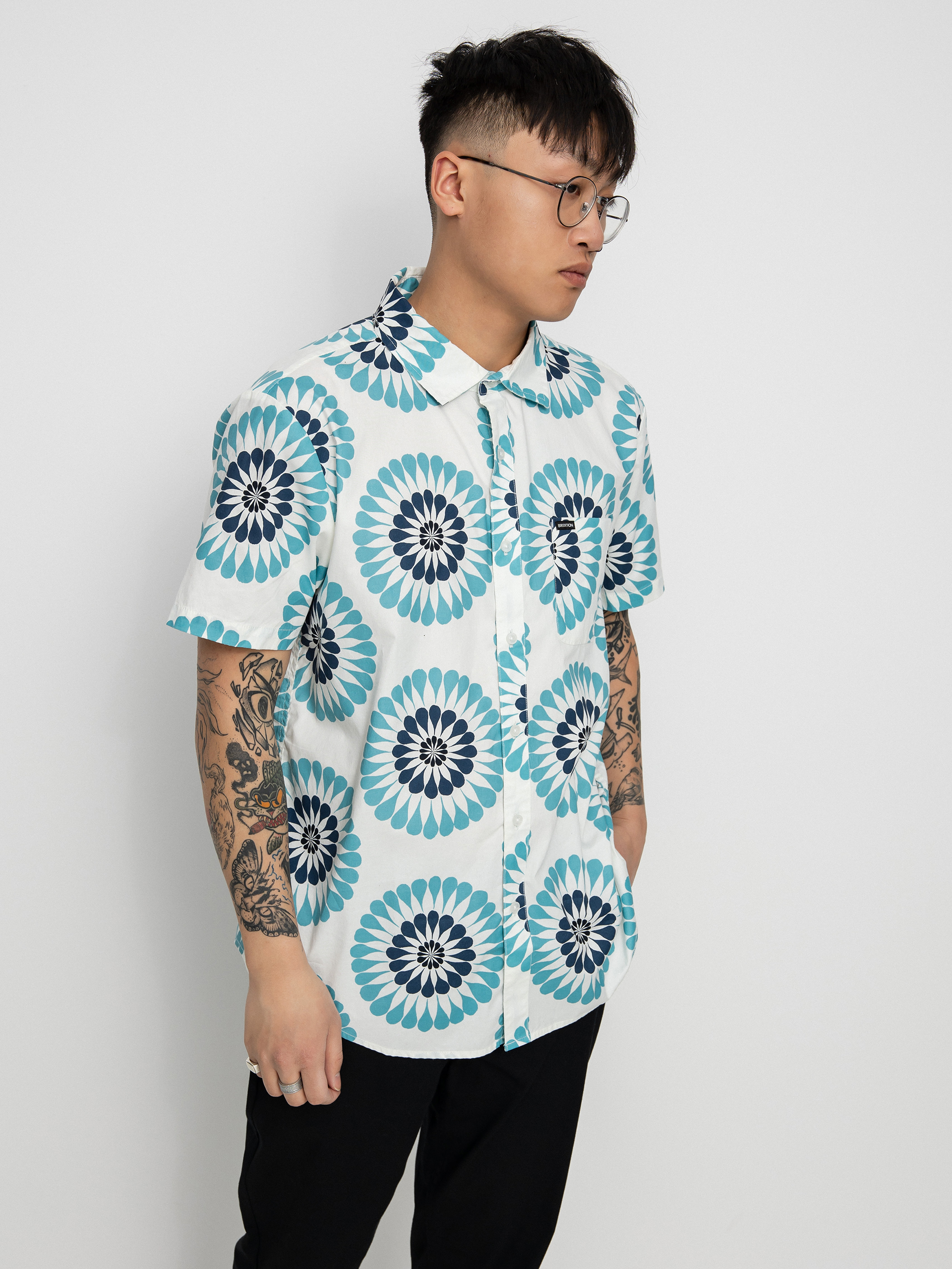 Koszula Brixton Charter Print (off white/teal)