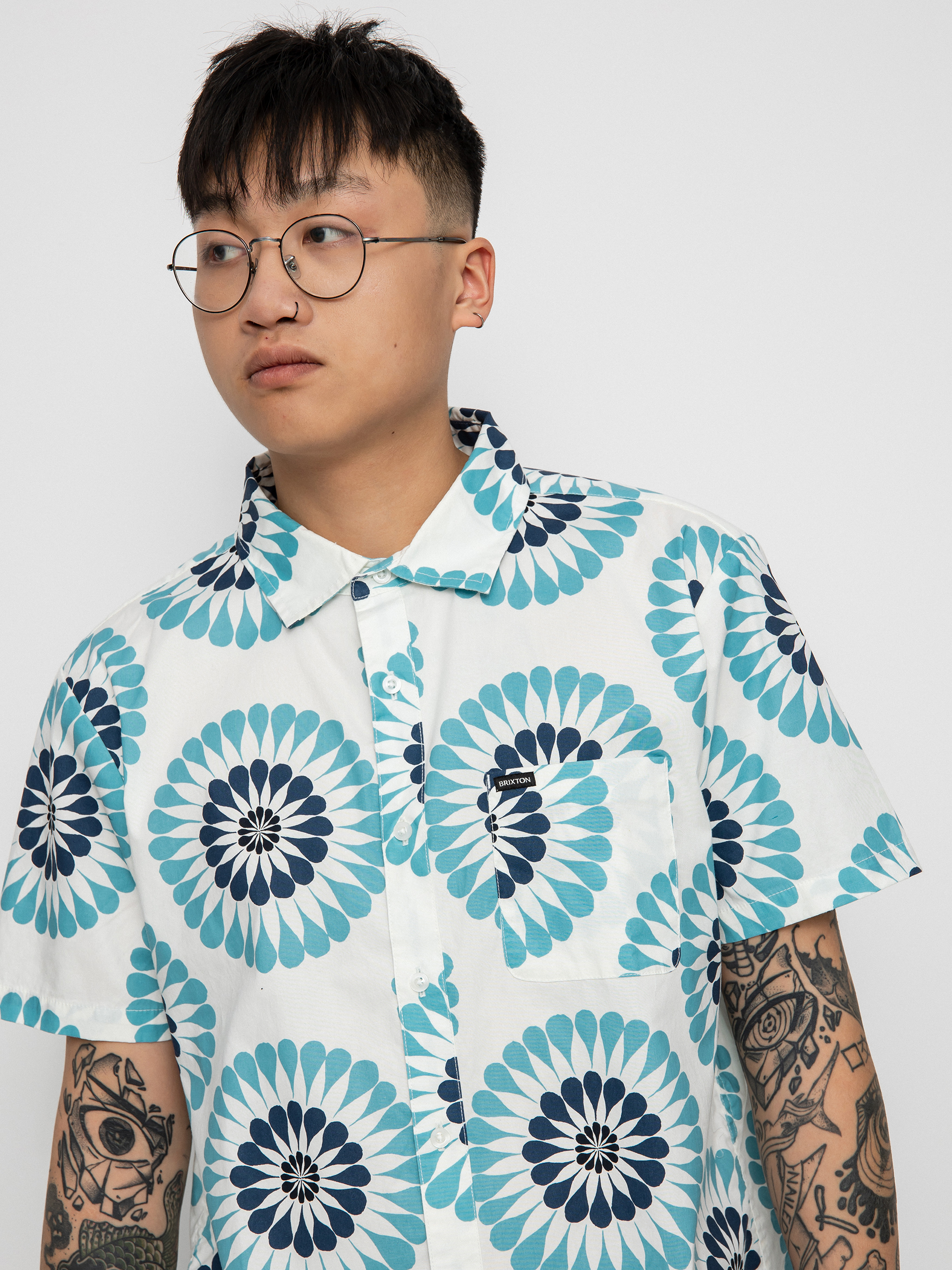 Koszula Brixton Charter Print (off white/teal)