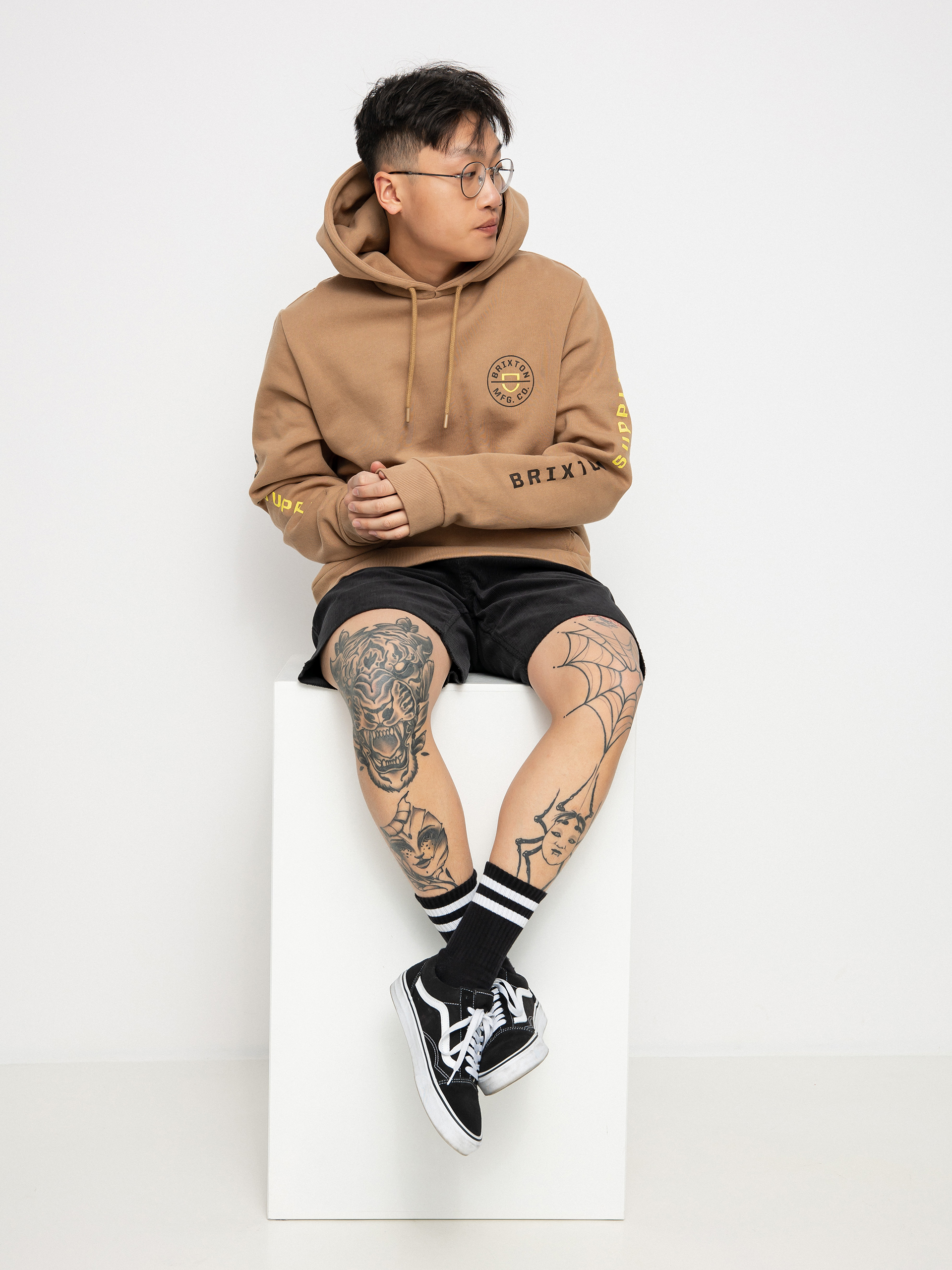 Bluza z kapturem Brixton Crest HD (mojave/deep brown/limelight)