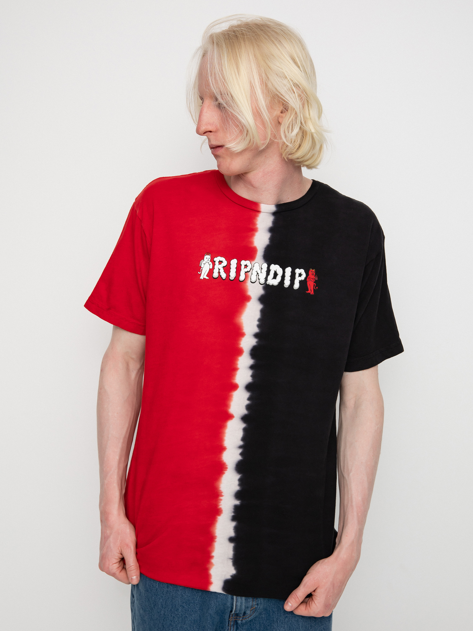 T-shirt RipNDip Angel / Devil (red/black split dye)
