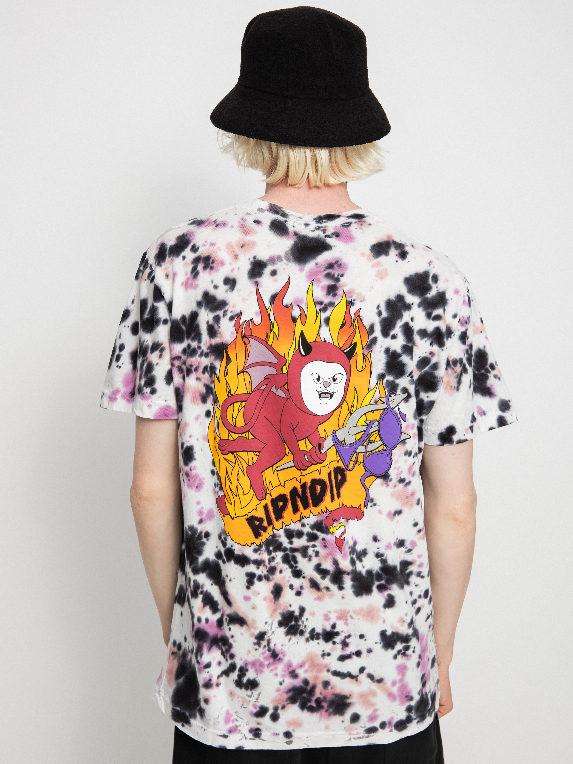 T-shirt RipNDip Fireworld (black/pink acid wash)