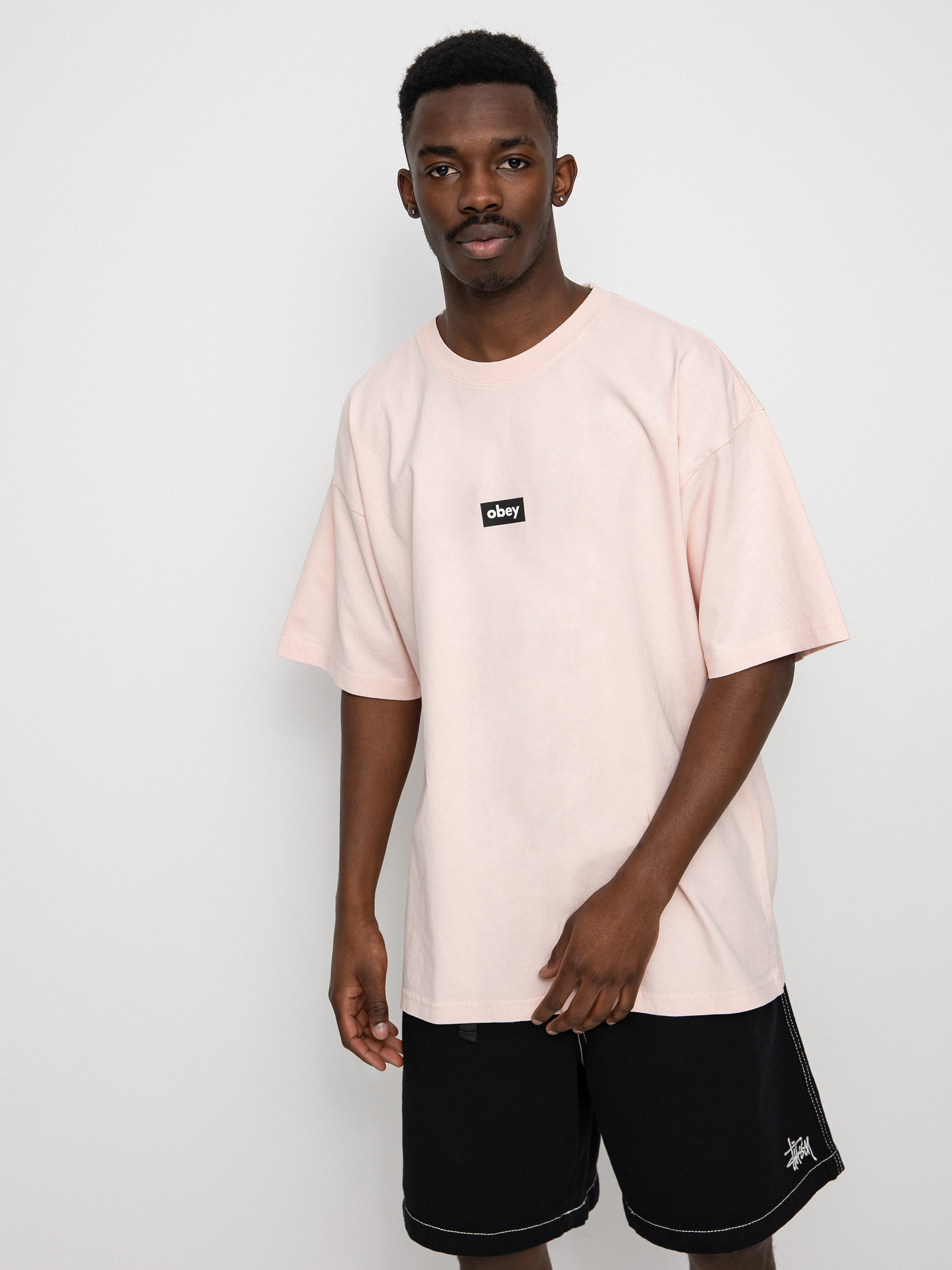 T-shirt OBEY Black Bar (pink clay)