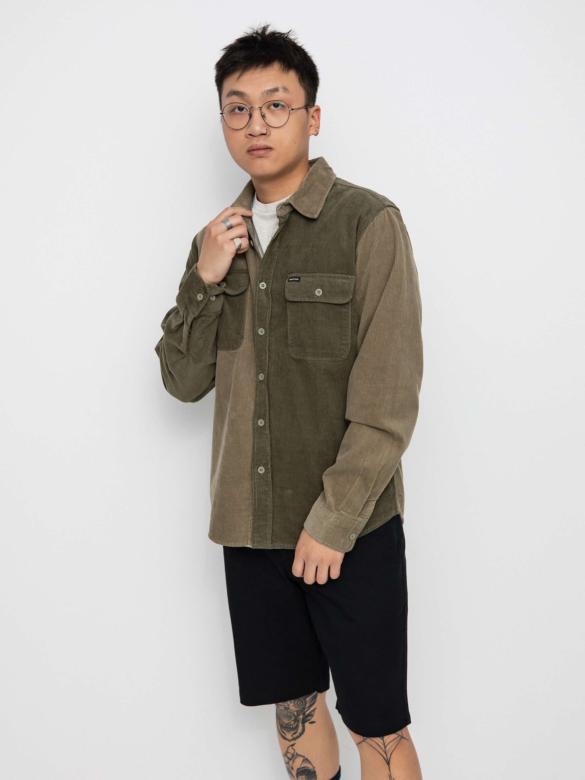 Koszula Brixton Bowery Corduroy Flannel Ls (military olive/mermaid)