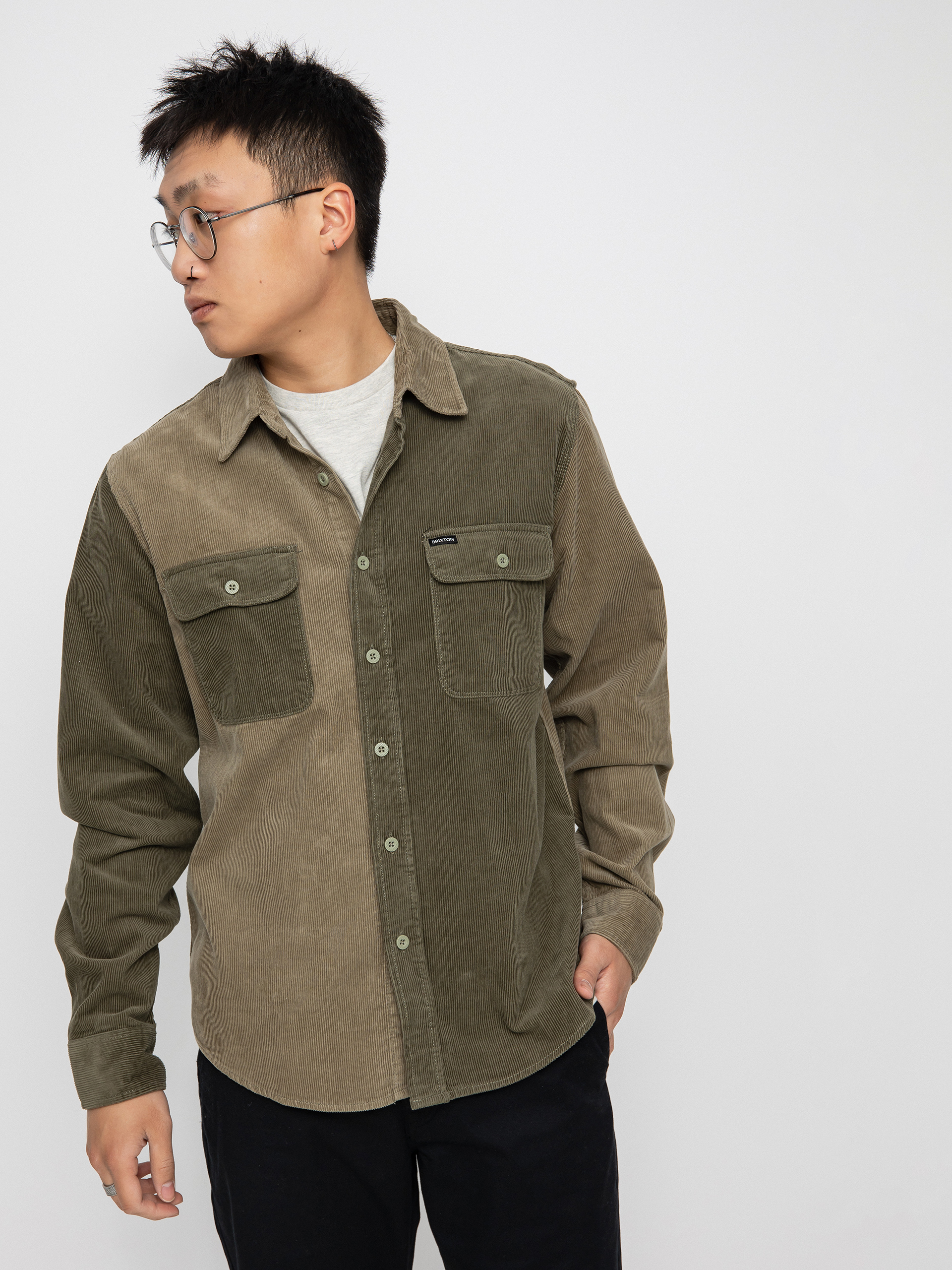 Koszula Brixton Bowery Corduroy Flannel Ls (military olive/mermaid)