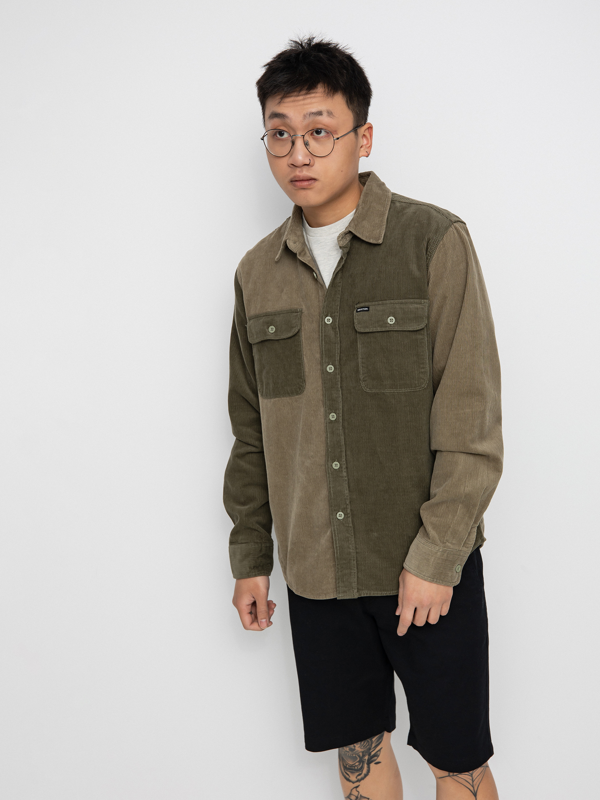 Koszula Brixton Bowery Corduroy Flannel Ls (military olive/mermaid)